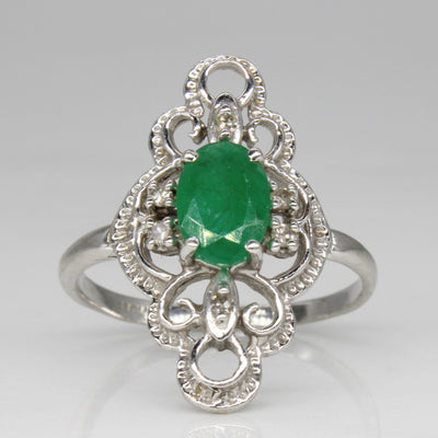 Ornate Emerald & Diamond Ring | 0.65ct, 0.03ctw | SZ 6.25 |