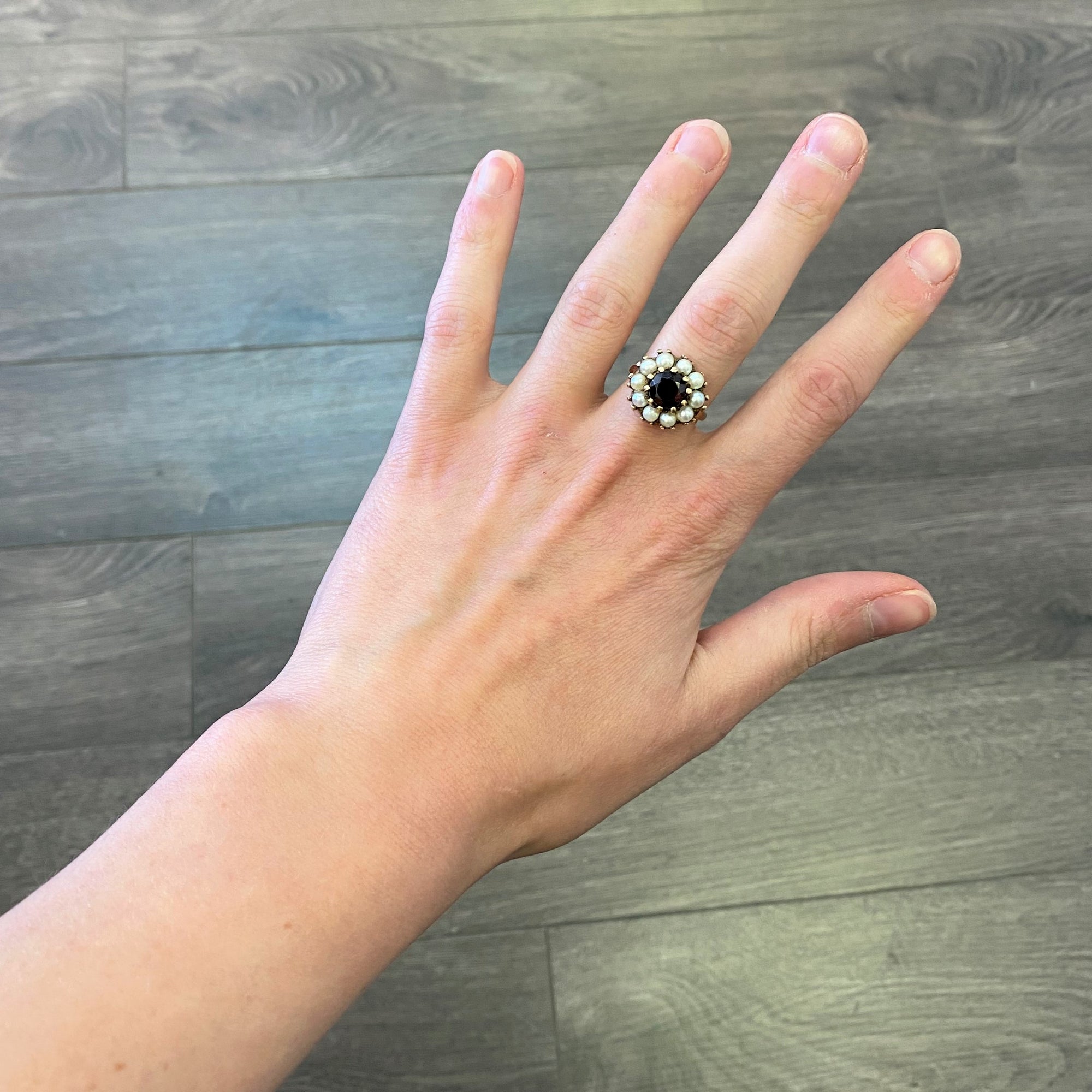 Edwardian Garnet & Pearl Halo Ring | 1.93ct, 2.60ctw | SZ 7.5 |