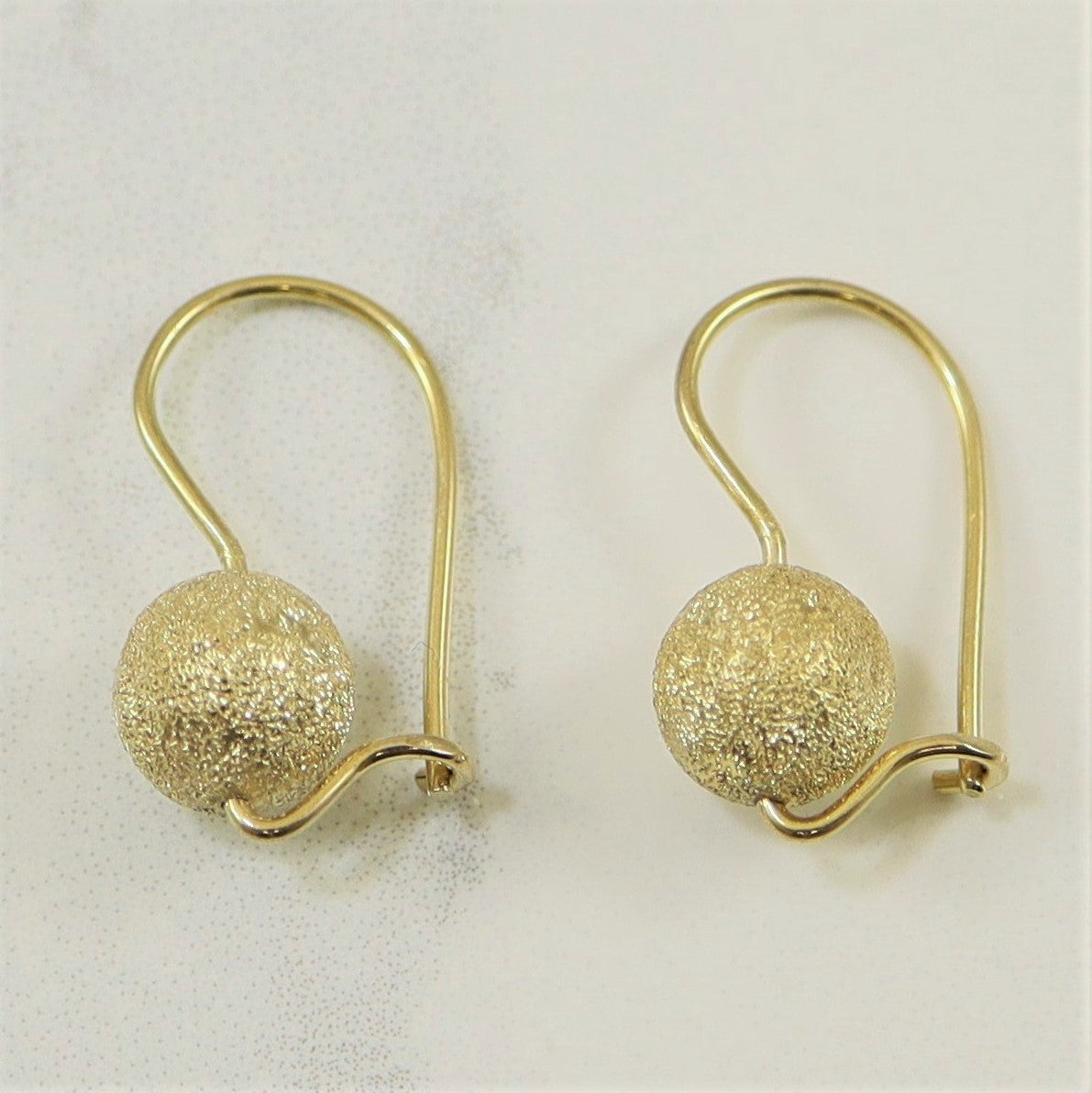 Sparkle Finish Yellow Gold Drop Ball Earrings |