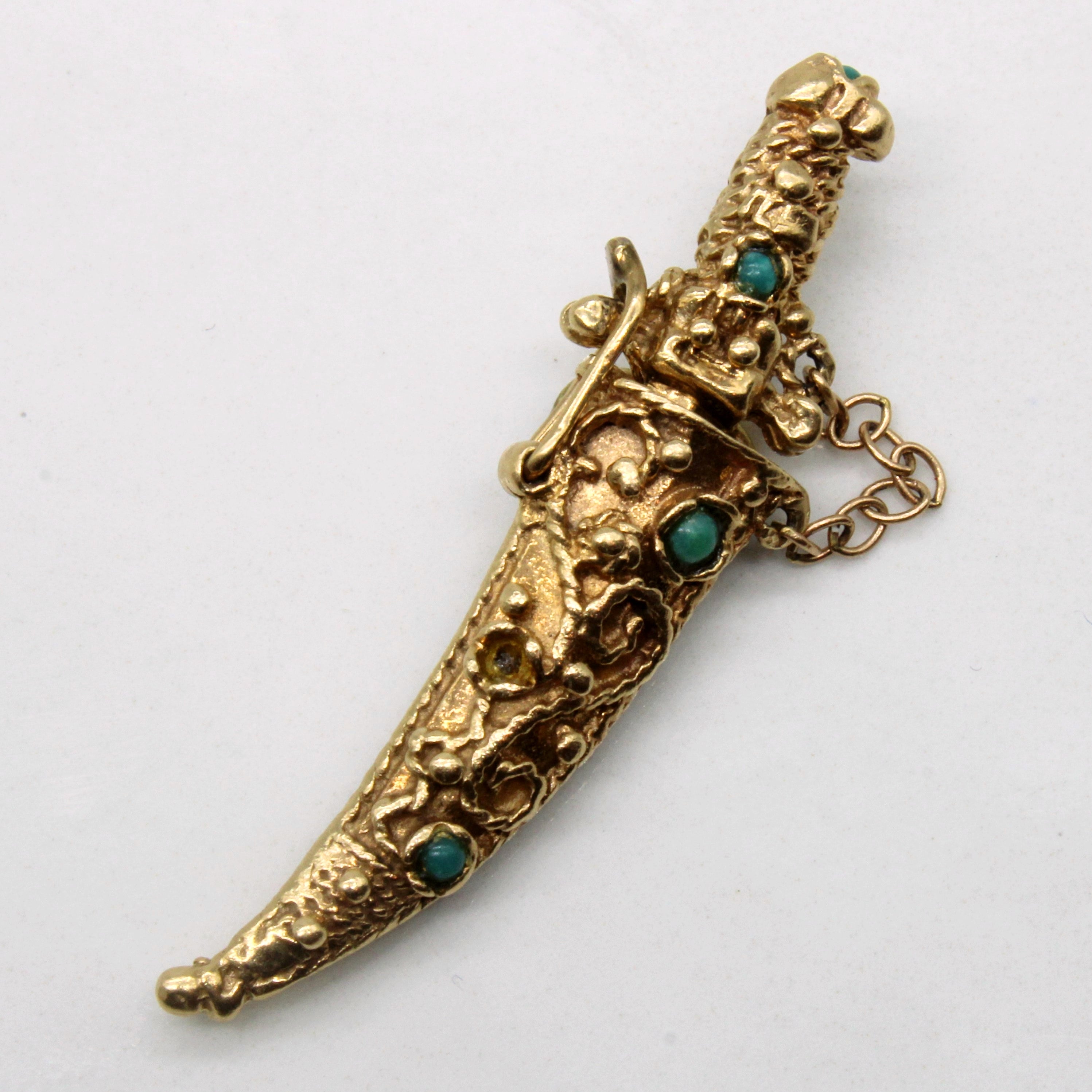 Turquoise Zulfiqar 10k Yellow Gold Pendant