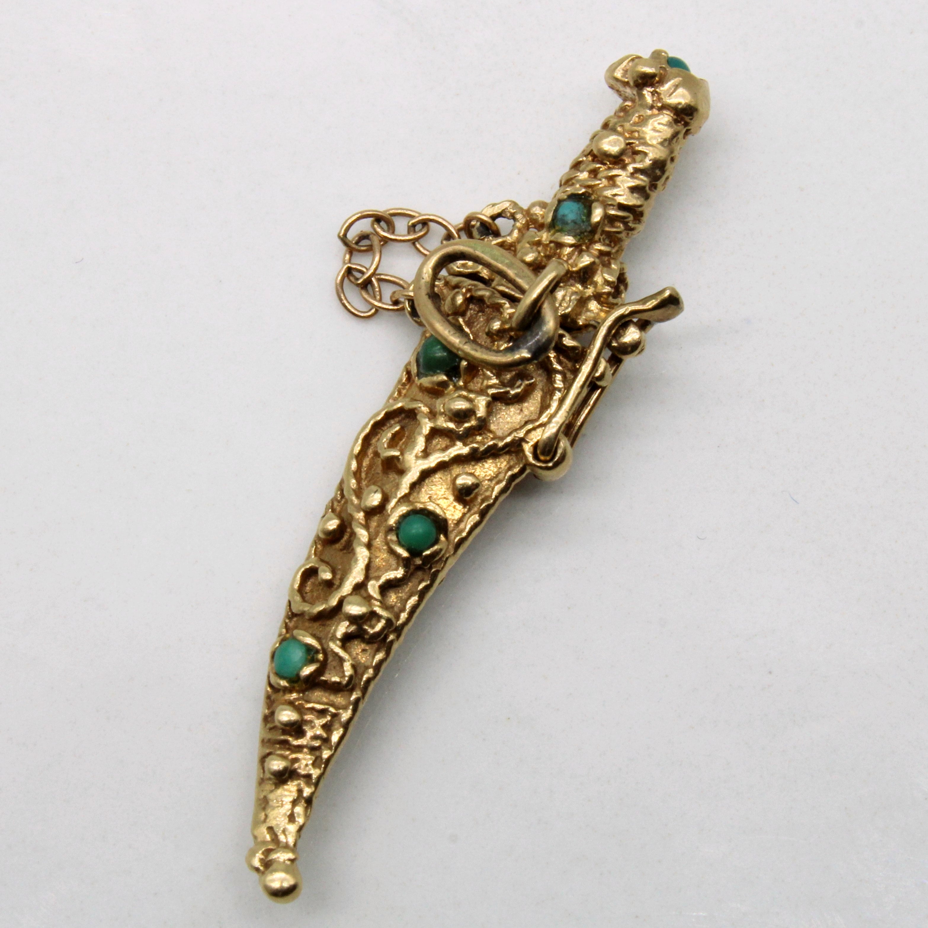 Turquoise Zulfiqar 10k Yellow Gold Pendant