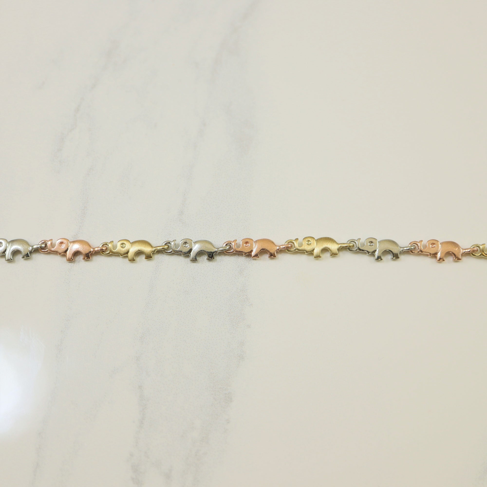 Tri Tone Gold Elephant Link Bracelet |