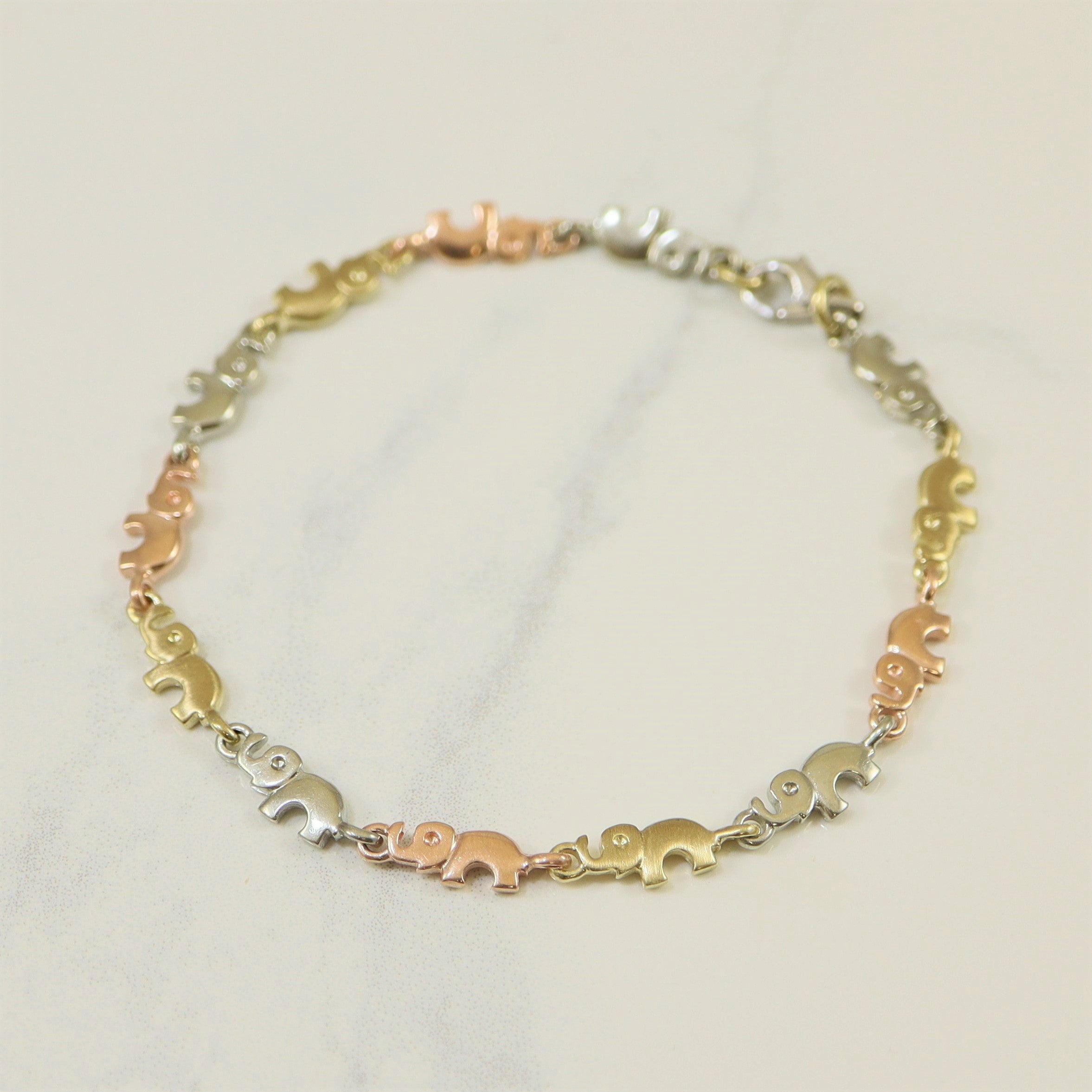 Tri Tone Gold Elephant Link Bracelet |