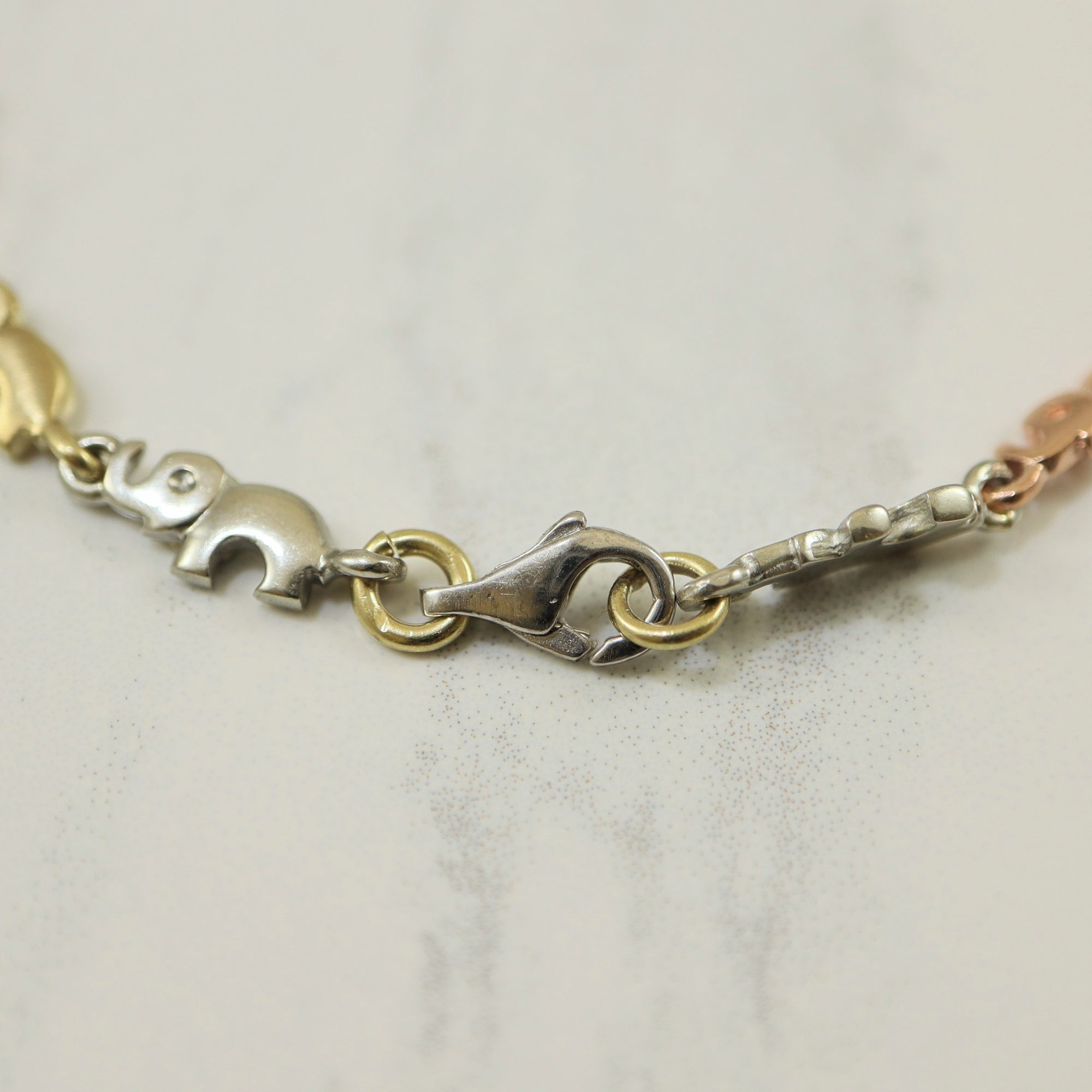 Tri Tone Gold Elephant Link Bracelet |