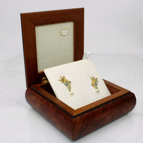 Art Nouveau Diamond Reproduction Diamond & Pearl Earrings | 0.05ctw |
