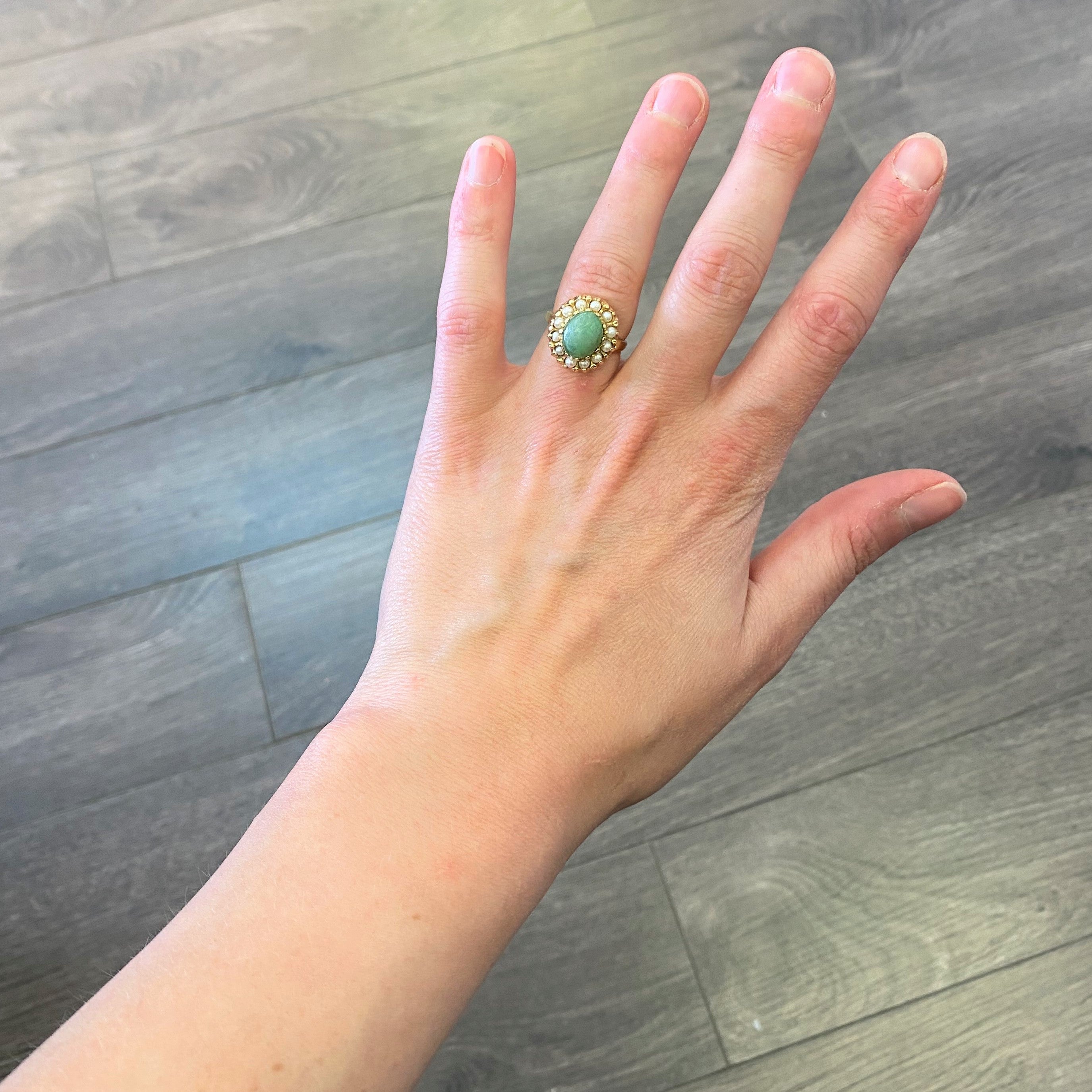 Jade & Pearl Cocktail Ring Circa 1950s | SZ 5.5