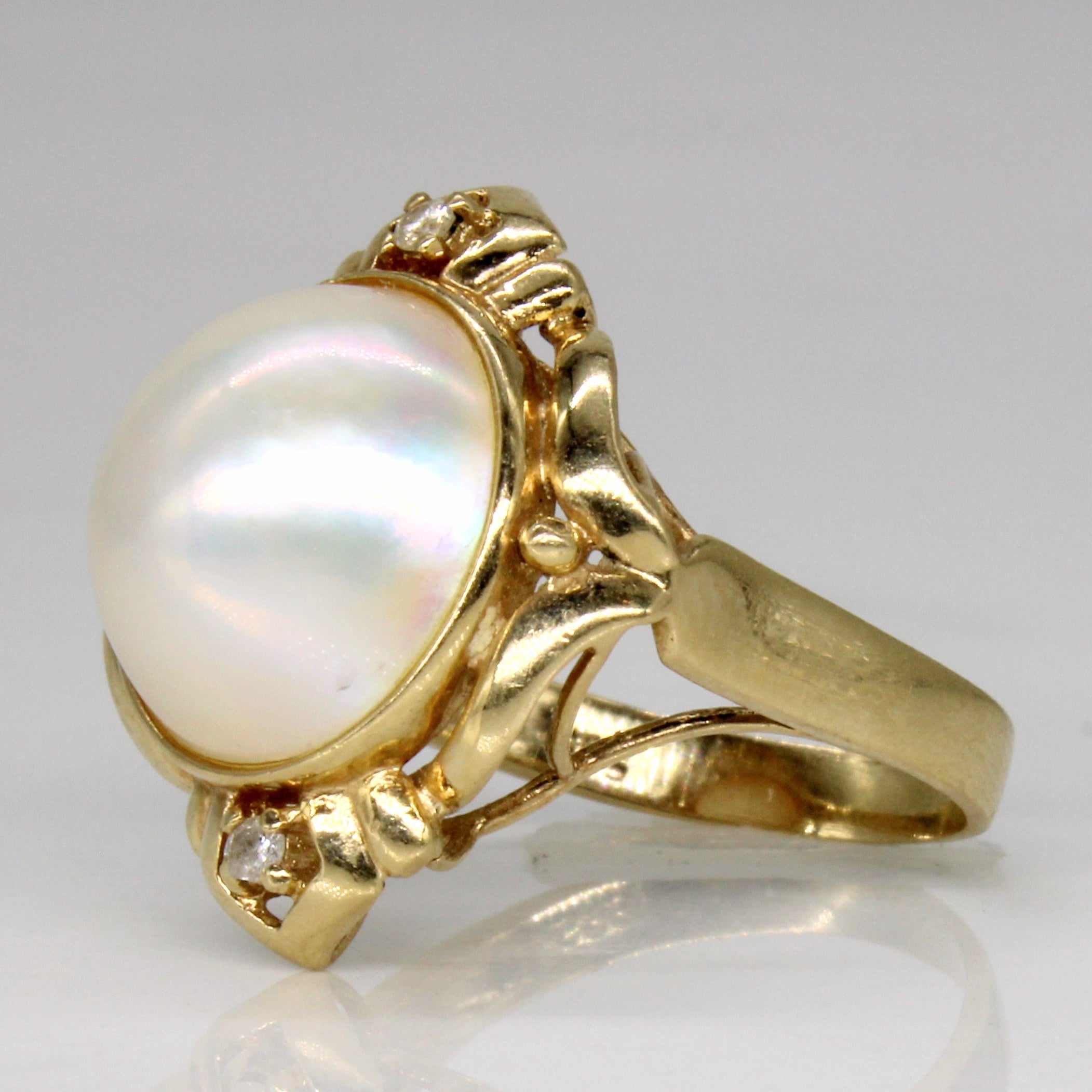 Mabé Pearl & Diamond Cocktail Ring | 0.05ctw | SZ 5.5 |