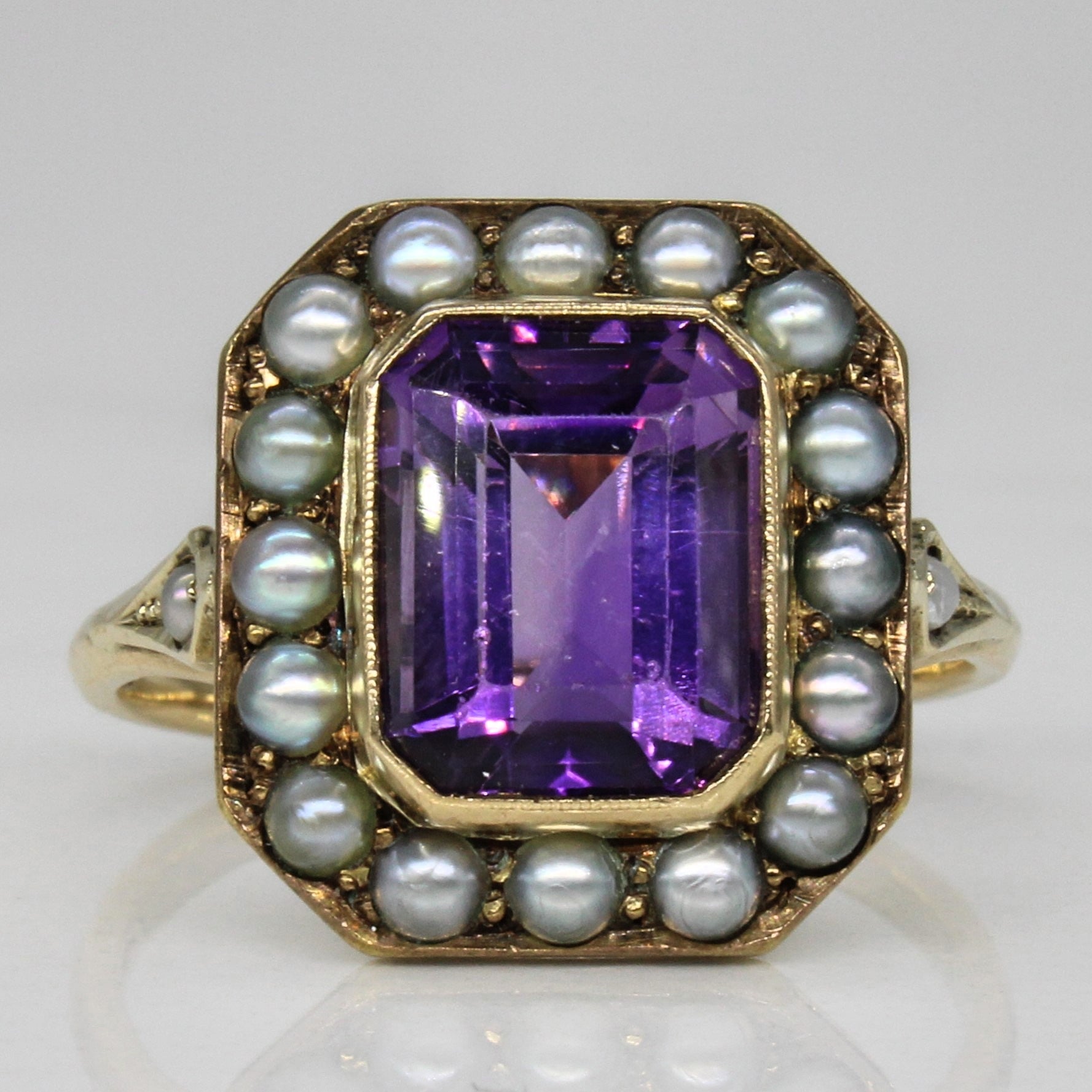 Early 1900s Amethyst & Seed Pearl Cocktail Ring | 3.15ct | SZ 8 |