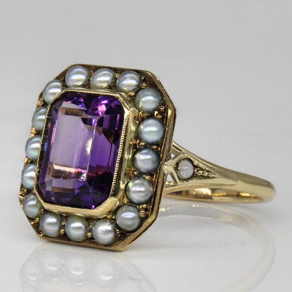 Early 1900s Amethyst & Seed Pearl Cocktail Ring | 3.15ct | SZ 8 |
