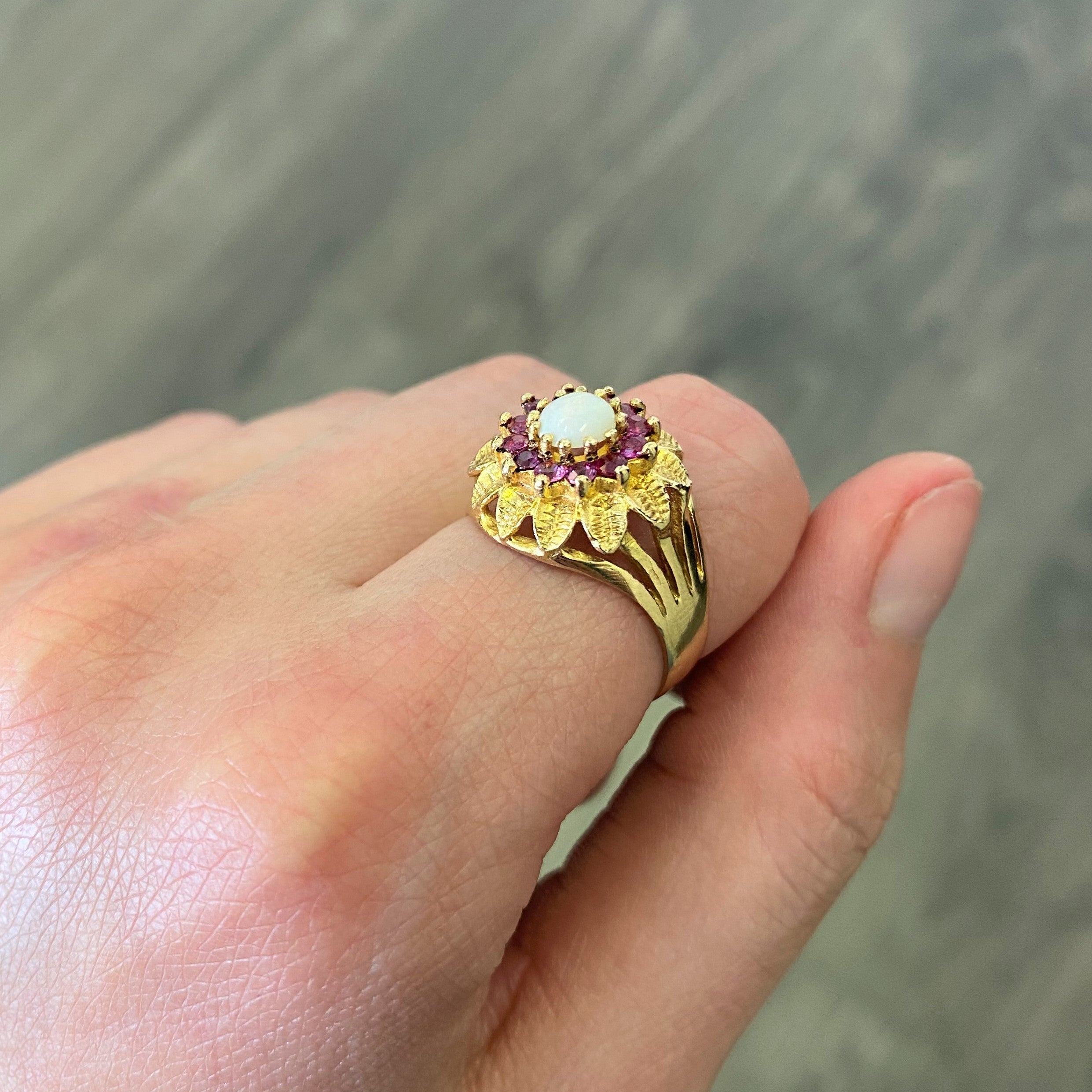 1970's Opal and Ruby Halo Ring | 0.35ct, 0.54ctw | SZ 8.25 |