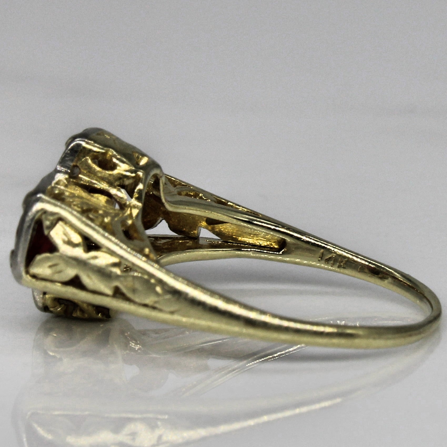 Art Deco Synthetic Ruby & Diamond Ring | 0.50ctw, 0.10ctw | SZ 3.25 |