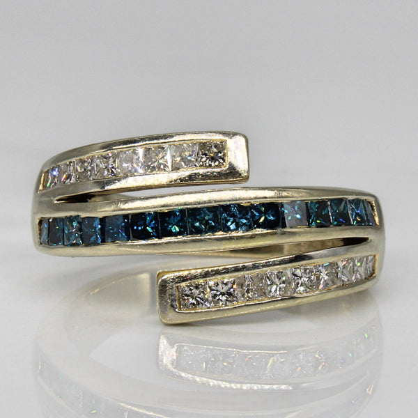 Blue & White Diamond Bypass Ring | 1.14ctw | SZ 9.5 |