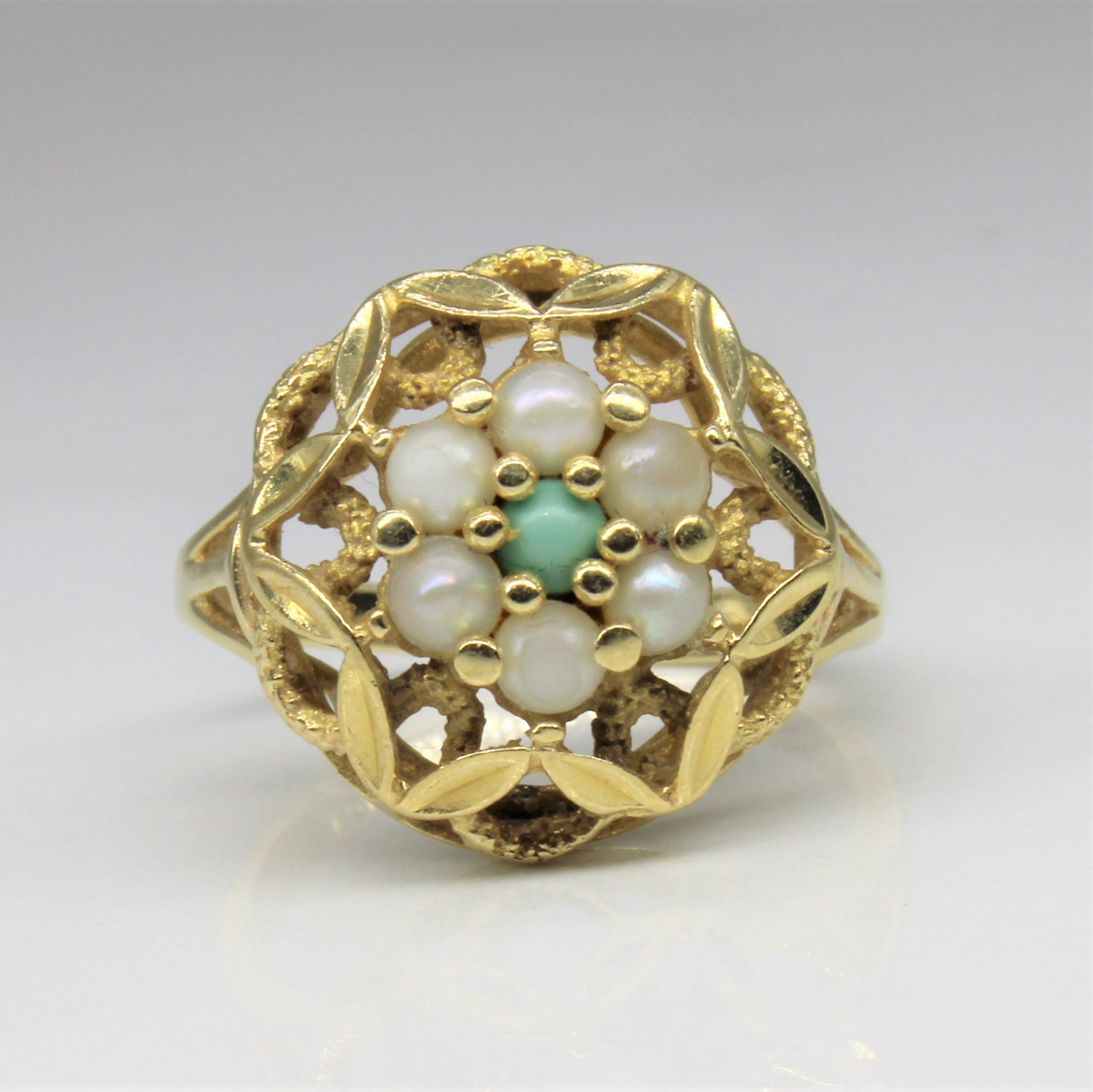 'Birks' Turquoise & Pearl Cocktail Ring | 0.07ctw | SZ 4.5 |