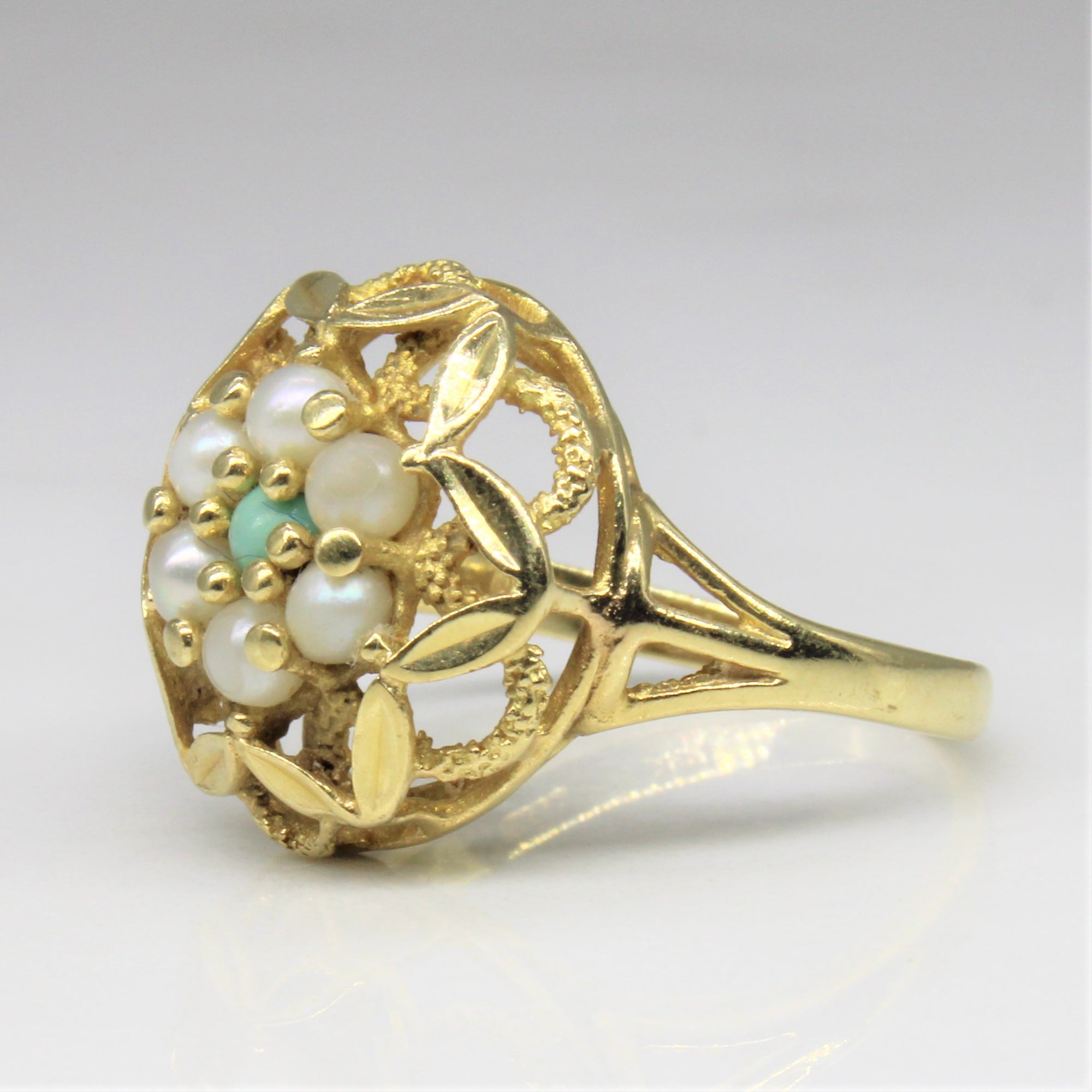 Birks' Turquoise & Pearl Cocktail Ring | 0.07ctw | SZ 4.5 |