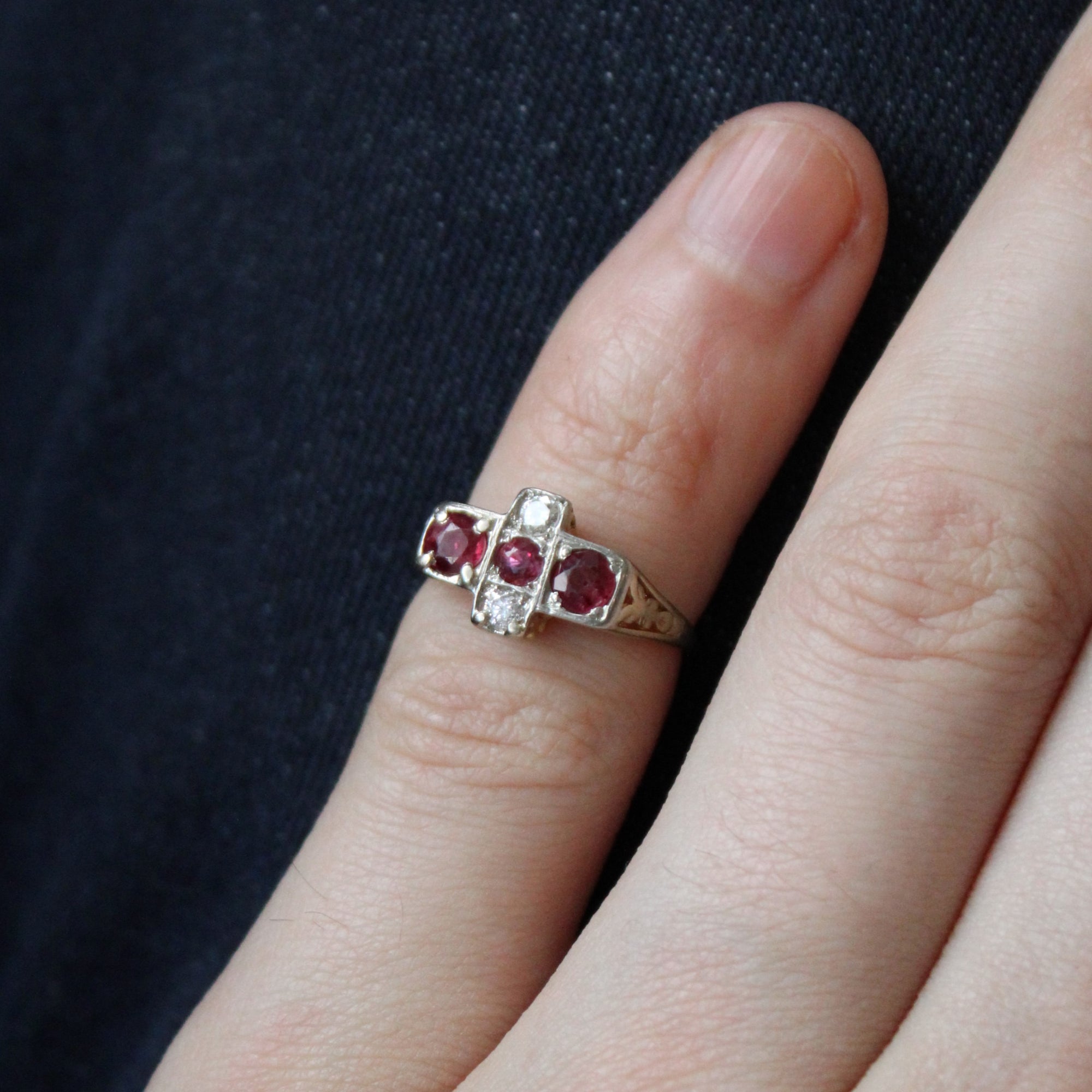 Art Deco Synthetic Ruby & Diamond Ring | 0.50ctw, 0.10ctw | SZ 3.25 |