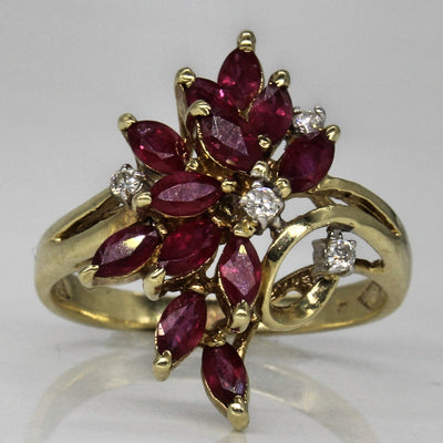 Synthetic Ruby & Diamond Cascade Ring | 1.32ctw, 0.06ctw | SZ 8 |