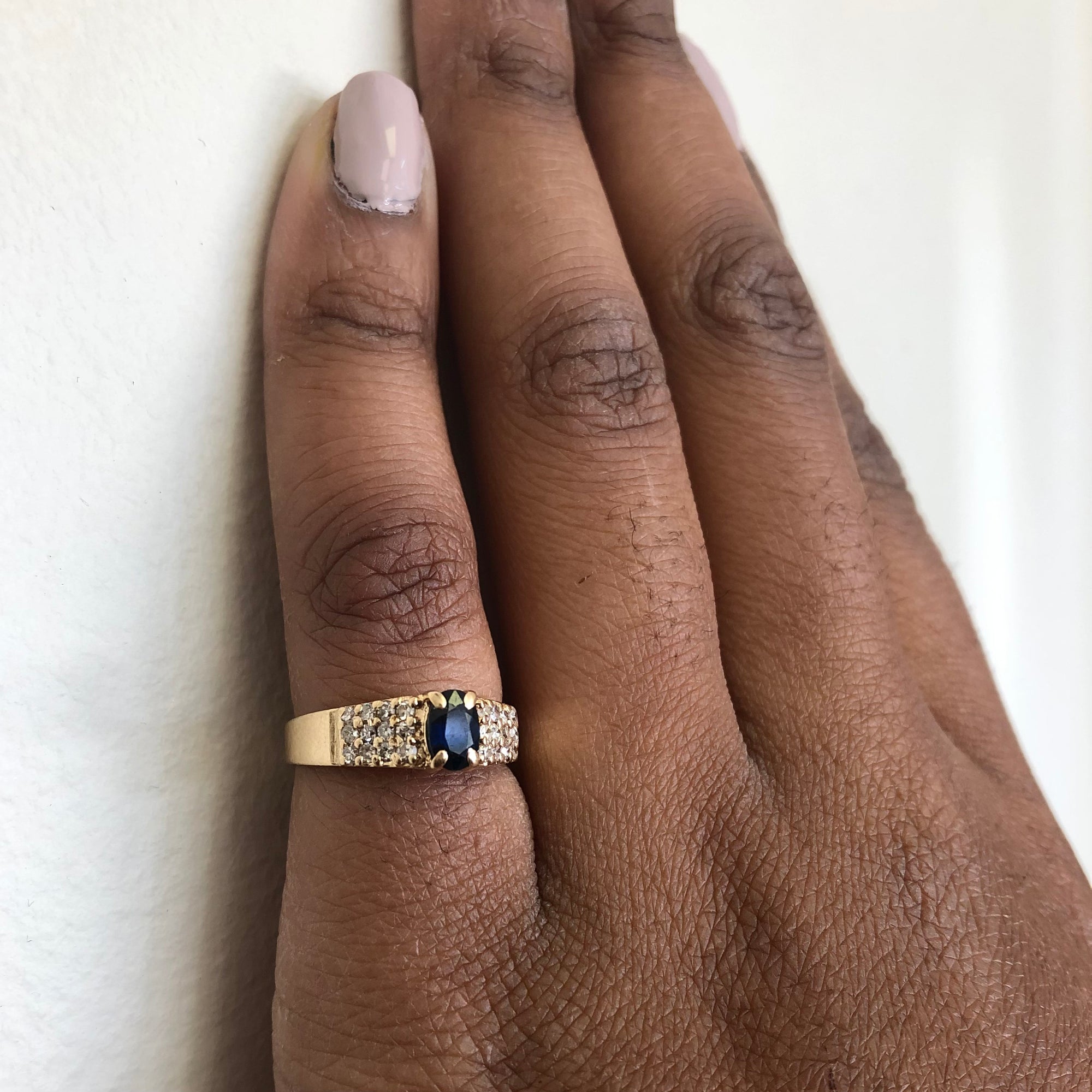 Pave Diamond & Sapphire Tapered Ring | 0.53ct, 0.33ctw | SZ 6 |