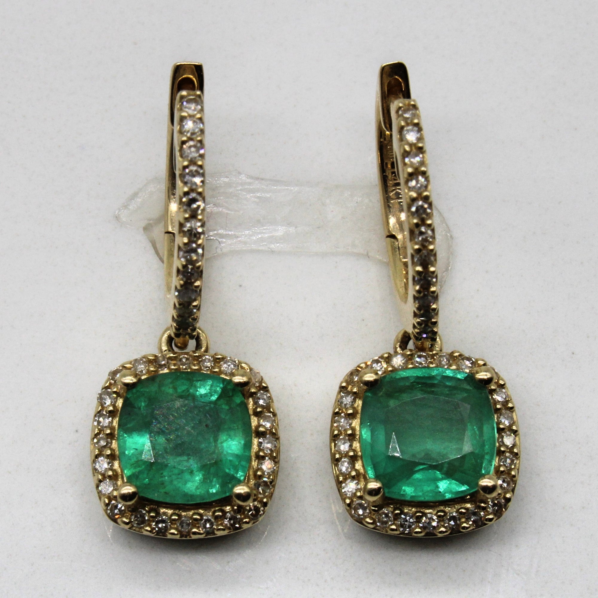 Emerald & Diamond Drop Earrings | 1.50ctw, 0.25ctw |