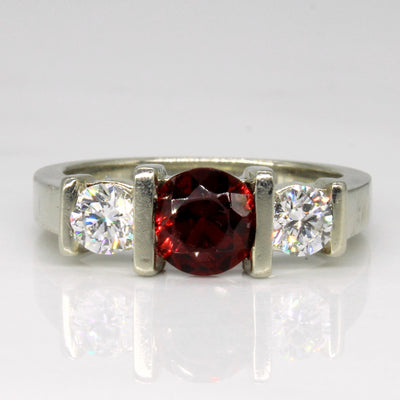 Garnet & Diamond Three Stone Ring | 1.28ct, 0.46ctw | SZ 6.5 |
