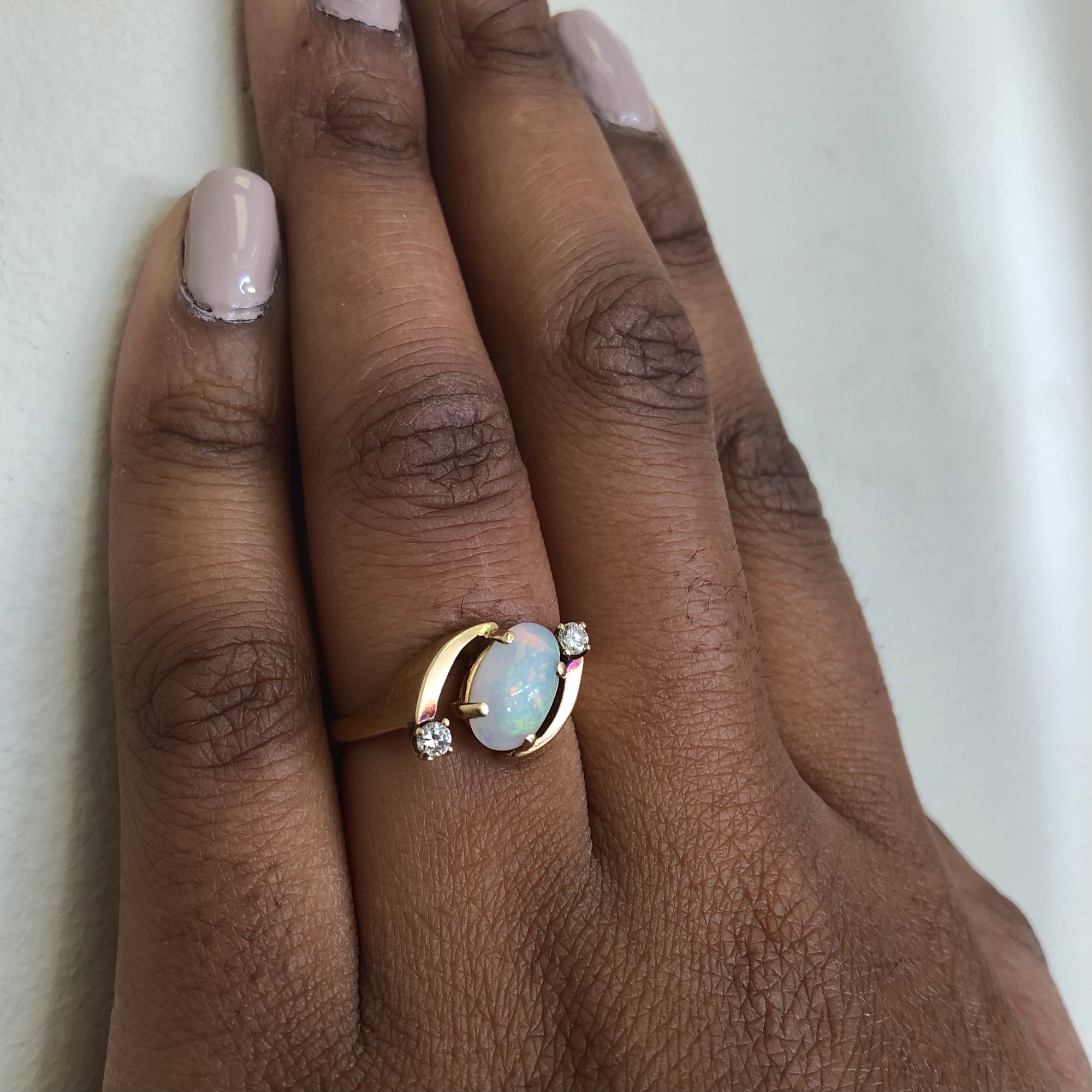 Unique Opal & Diamond Bypass Ring | 1.06ct, 0.12ctw | SZ 8 |