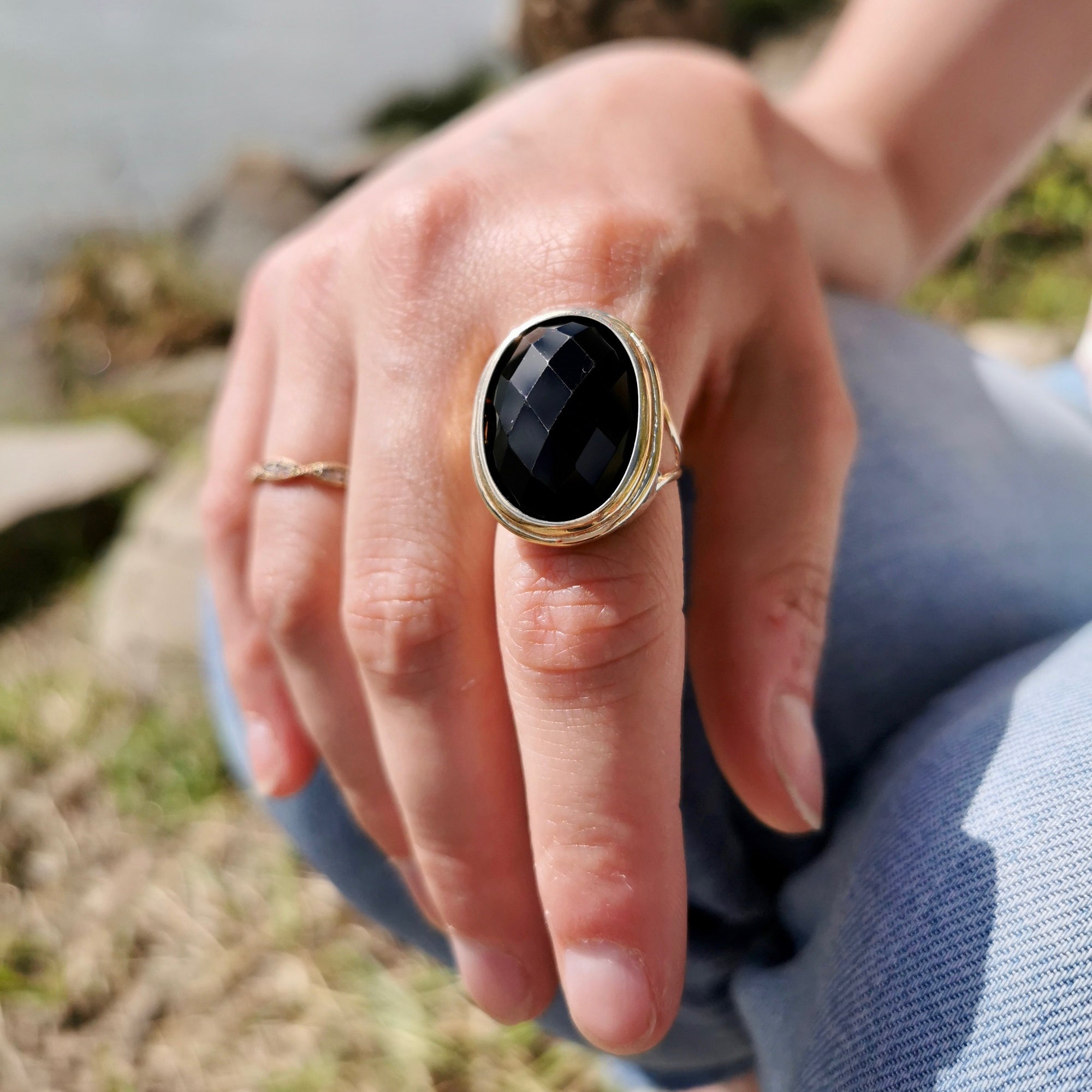 Rose Cut Onyx Cocktail Ring | 18.00ct | SZ 8 |
