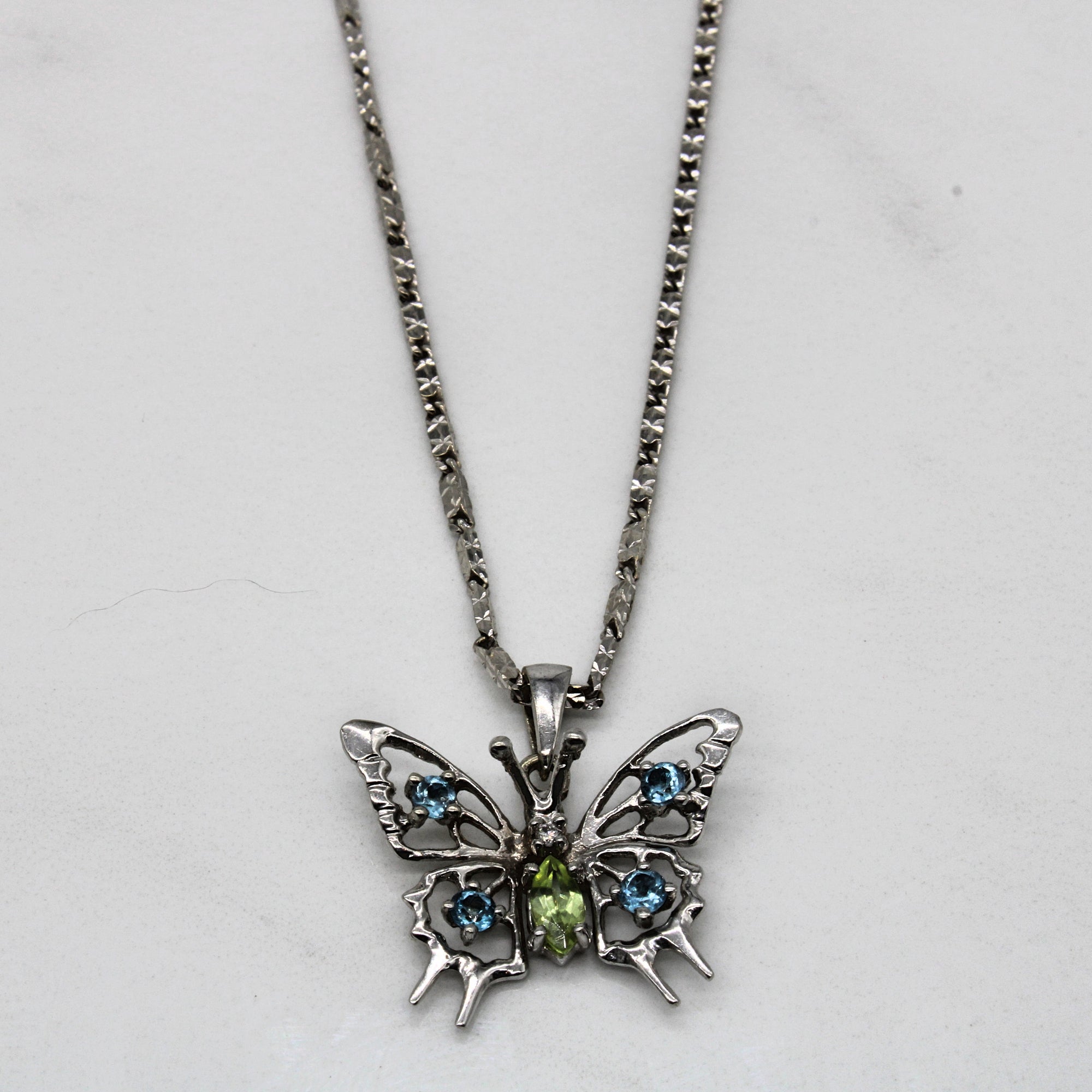 Peridot & Aquamarine Butterfly Pendant & Necklace | 0.20ct, 0.20ctw | 20