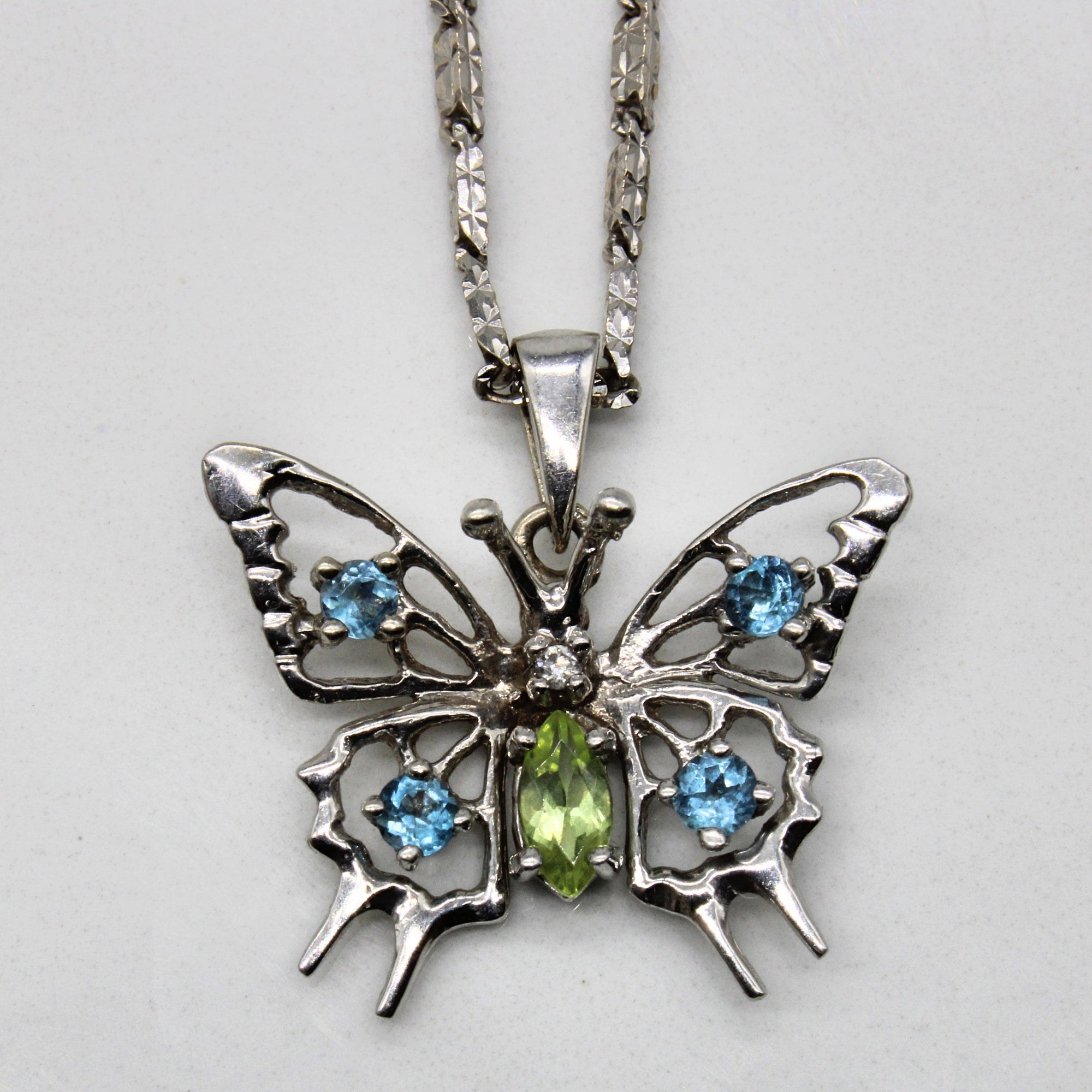 Peridot & Aquamarine Butterfly Pendant & Necklace | 0.20ct, 0.20ctw | 20