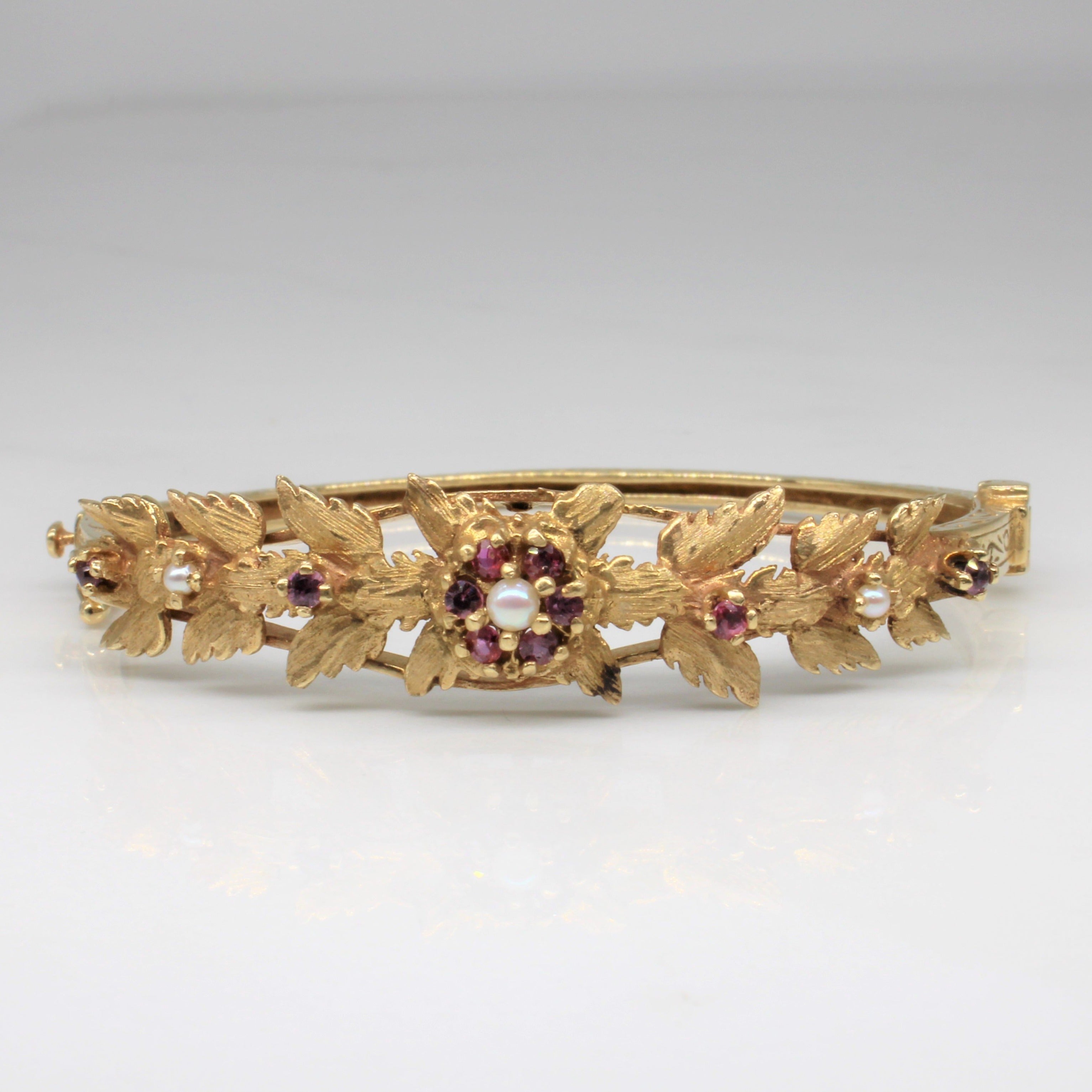 Ruby & Seed Pearl Leaf Bracelet | 0.36ctw | 6" |