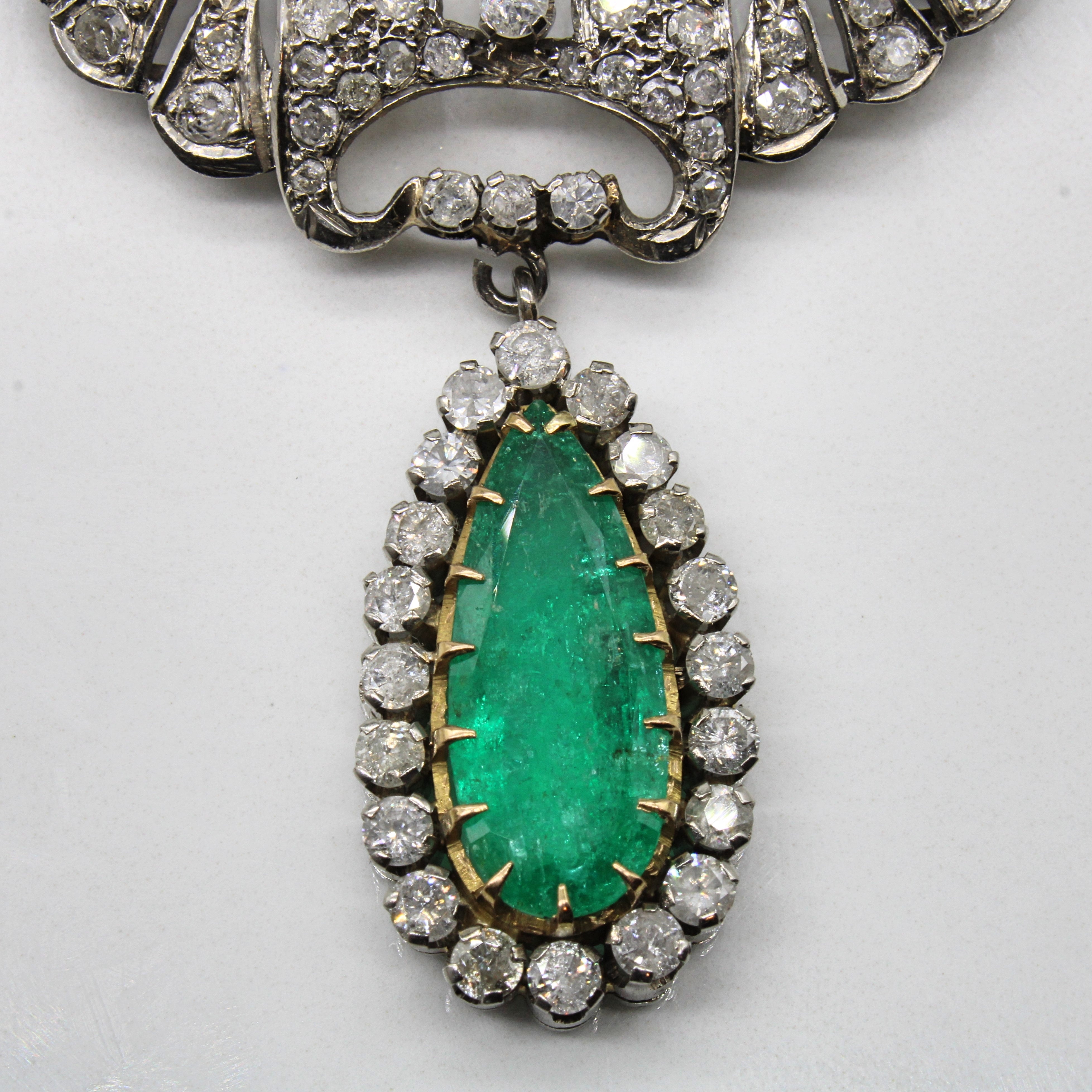 Vintage Hand Fabricated Emerald and Diamond Jewelry Set | 5.80ctw Emeralds, 7.70ctw Diamonds | 18" |