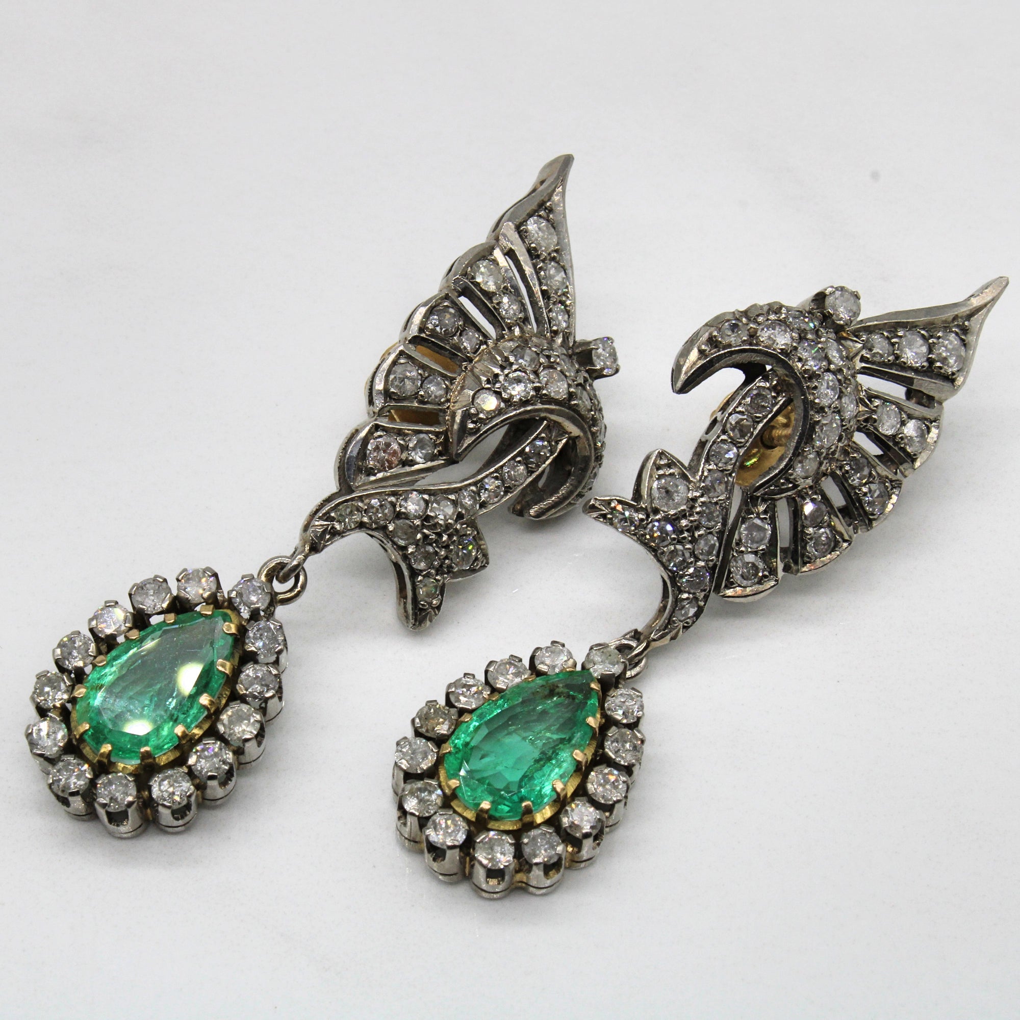 Wing Motif Hand Fabricated Colombian Emerald Jewelry Set | 6.36ctw Emeralds, 7.63ctw Diamonds| 19