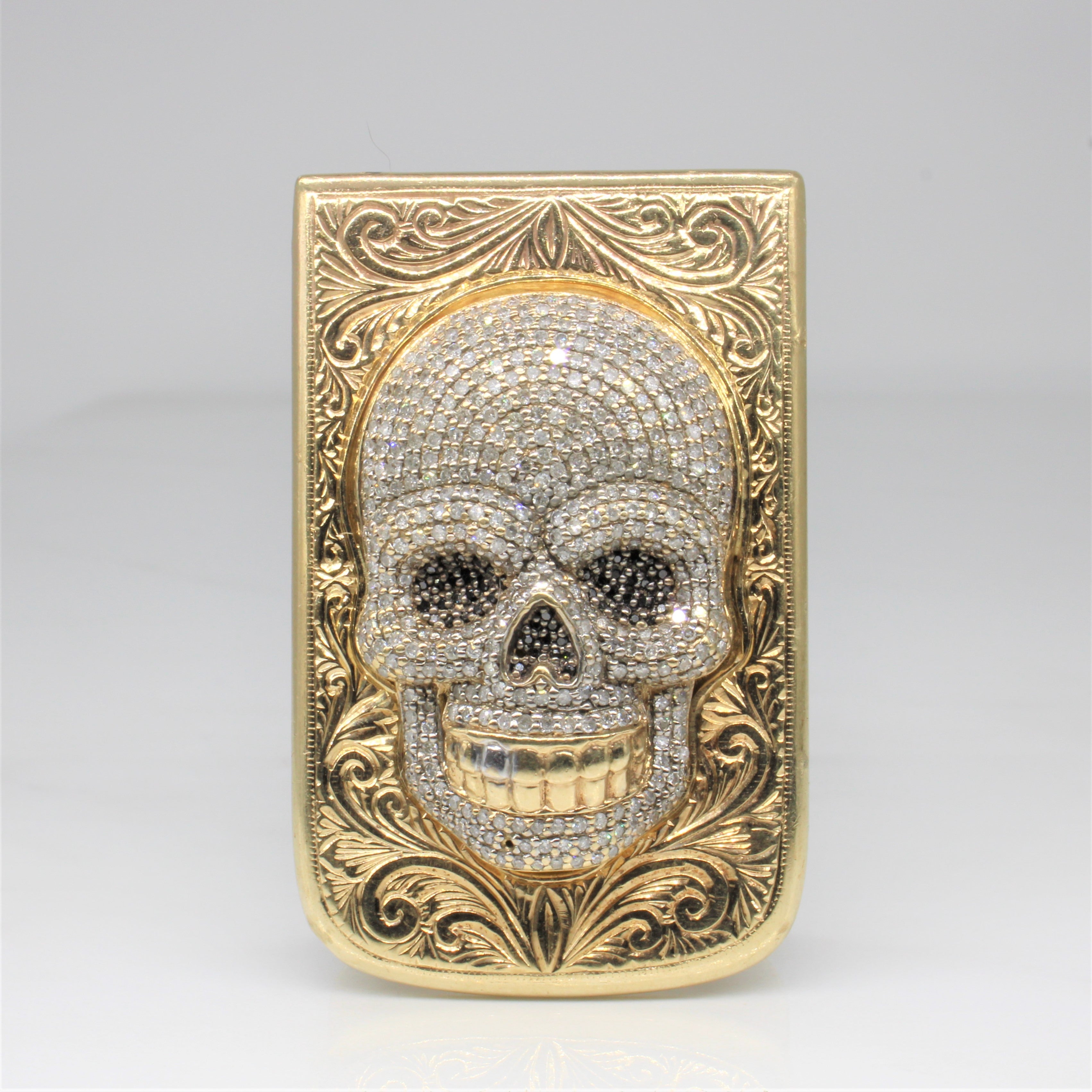 Pince à billets tête de mort en diamants blancs et noirs | 1,52 ct | 
