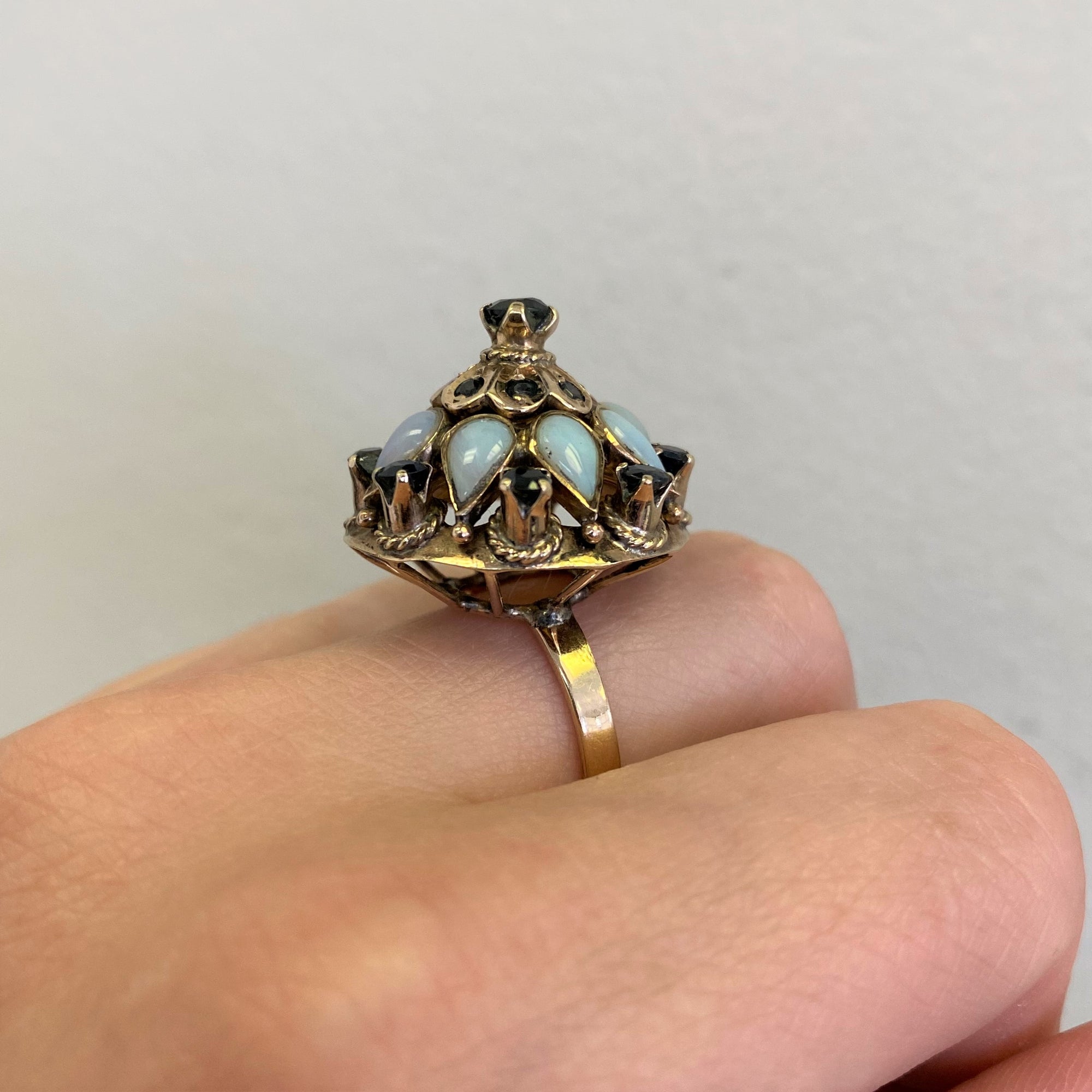 Sapphire & Opal Cocktail Ring Circa 1940s | 1.30ctw, 1.60ctw | SZ 8 |