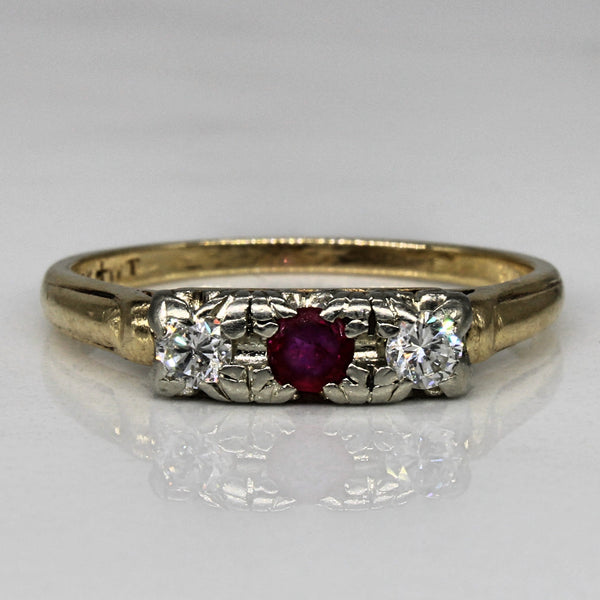 Diamond & Synthetic Ruby Three Stone Ring | 0.18ctw, 0.12ct | SZ 7.5 |