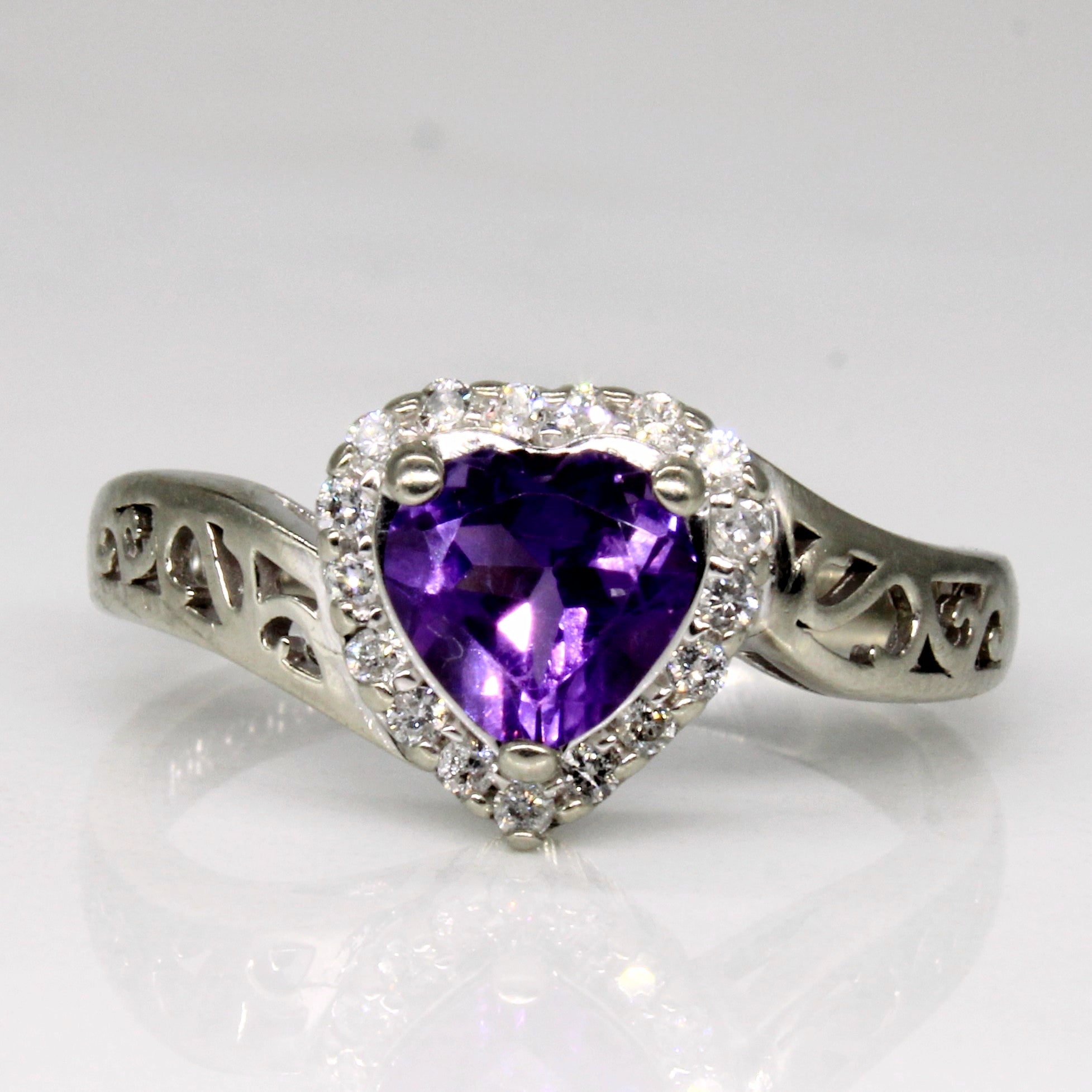 Amethyst & Diamond Heart Ring | 0.50ct, 0.09ctw | SZ 5.25 |