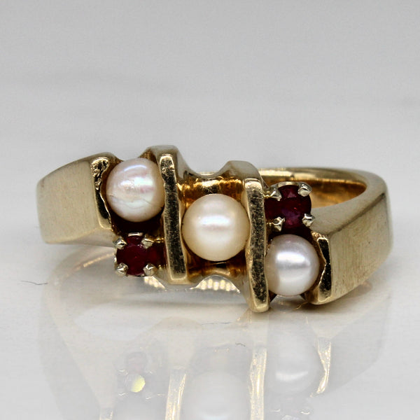 Pearl & Synthetic Ruby Abstract Ring | 0.07ctw | SZ 7.5 |