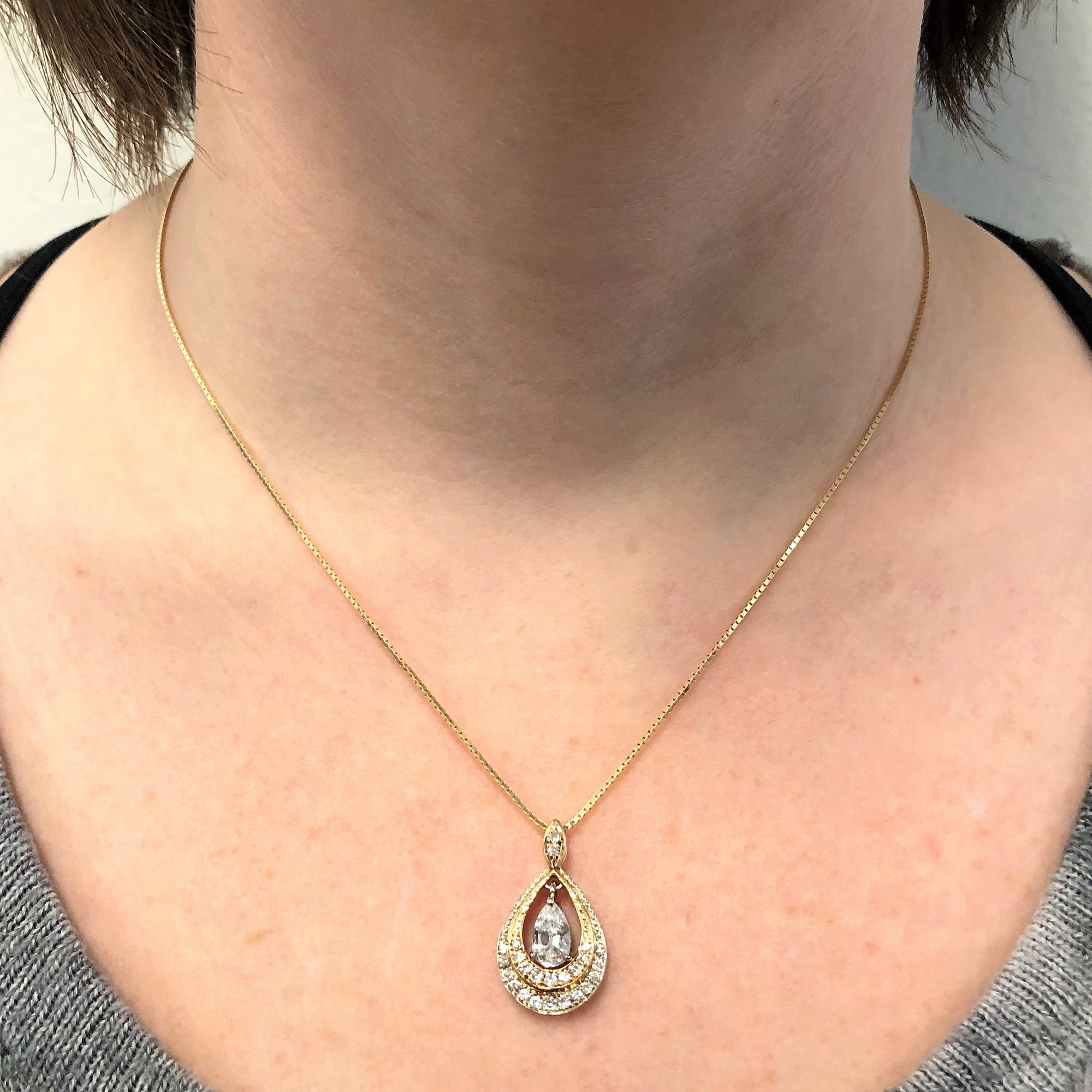 Pear Diamond Halo Necklace | 1.02ctw | 17
