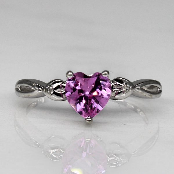 Synthetic Pink Sapphire Heart Ring | 0.90ct, 0.01ctw | SZ 7 |