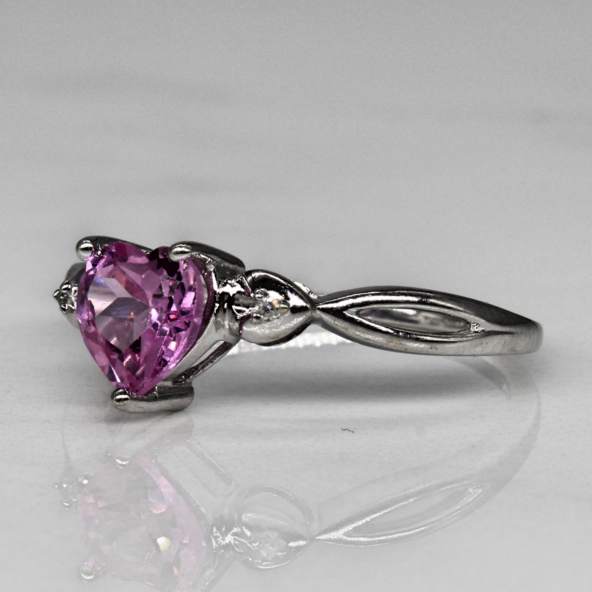 Synthetic Pink Sapphire Heart Ring | 0.90ct, 0.01ctw | SZ 7 |