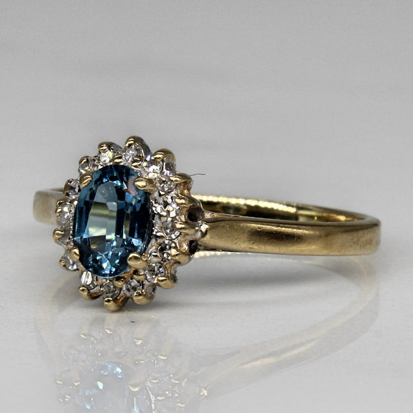 Blue Topaz & Diamond Halo Ring | 0.48ct, 0.08ctw | SZ 7.75 |