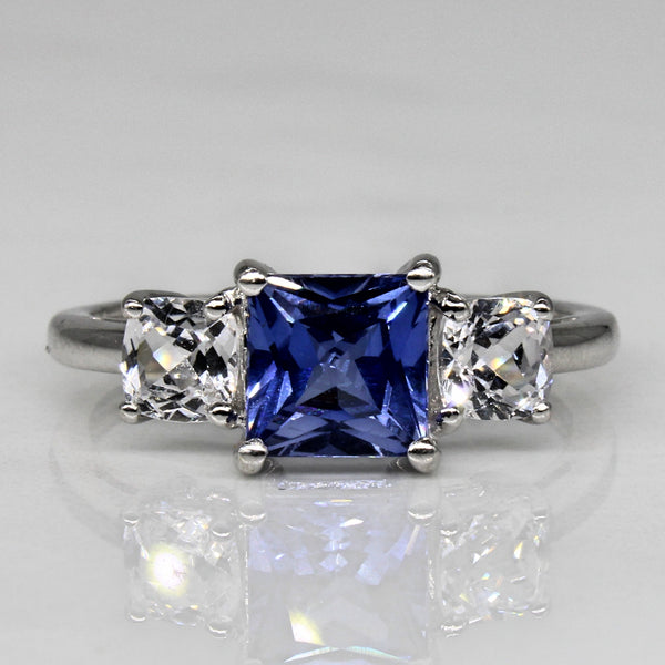 Synthetic Blue & White Sapphire Three Stone Ring | 2.06ctw | SZ 7 |