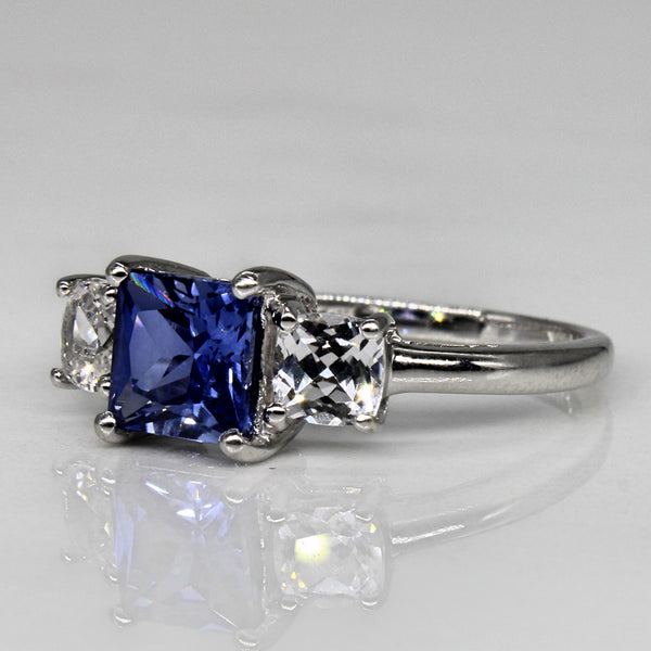 Synthetic Blue & White Sapphire Three Stone Ring | 2.06ctw | SZ 7 |