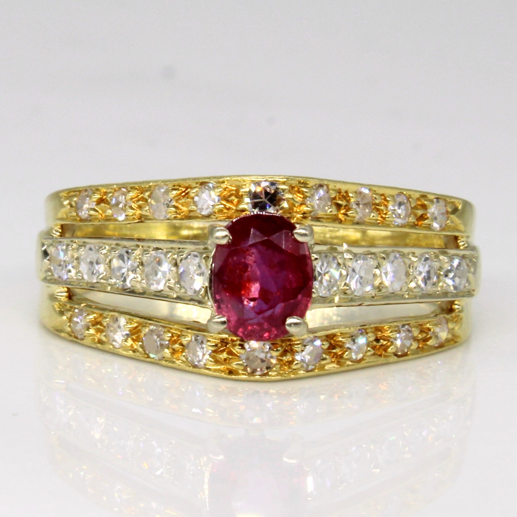 Ruby & Diamond High Set Ring | 0.33ct, 0.24ctw | SZ 6 |