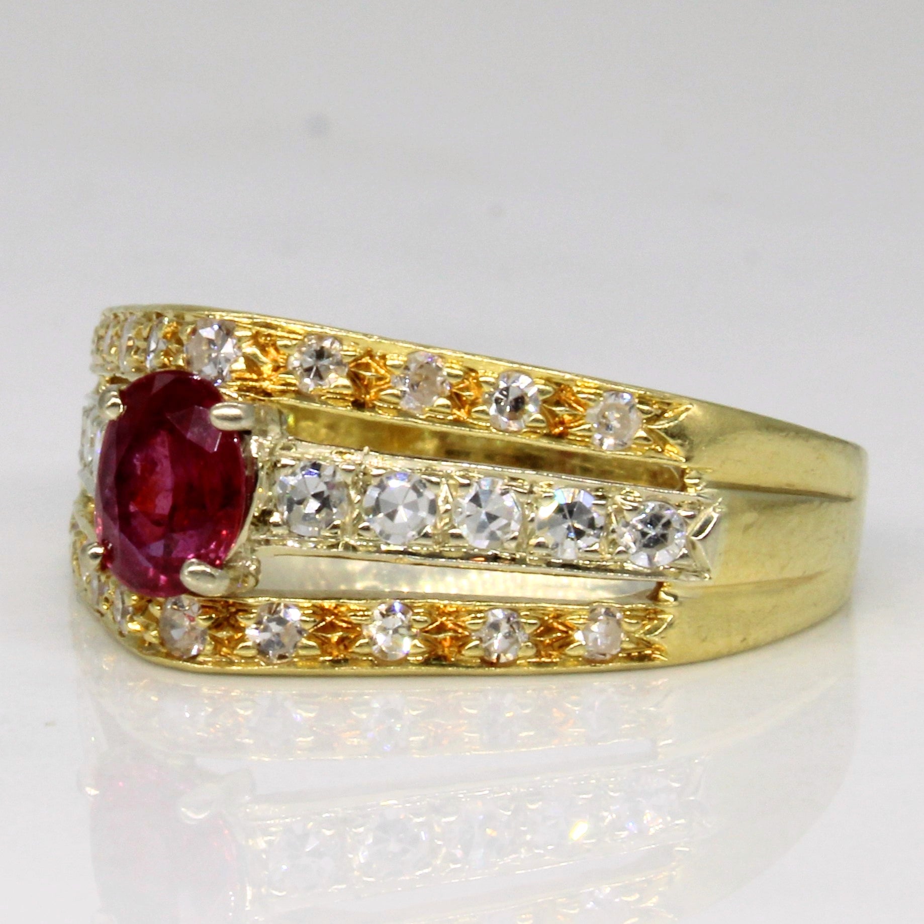 Ruby & Diamond High Set Ring | 0.33ct, 0.24ctw | SZ 6 |