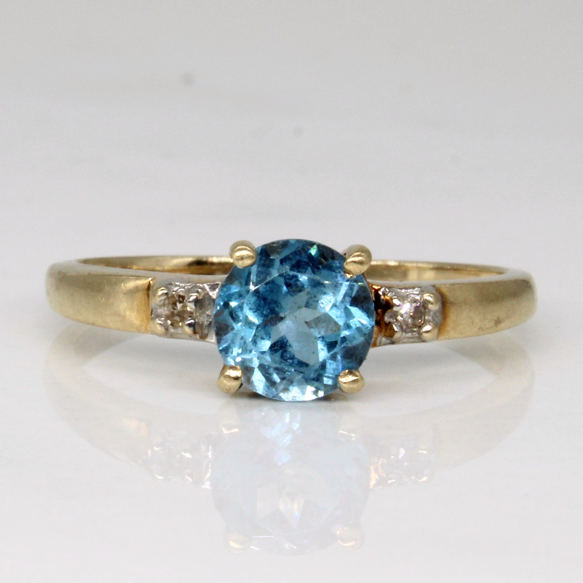 Blue Topaz & Diamond Three Stone Ring | 0.90ct, 0.02ctw | SZ 7 |