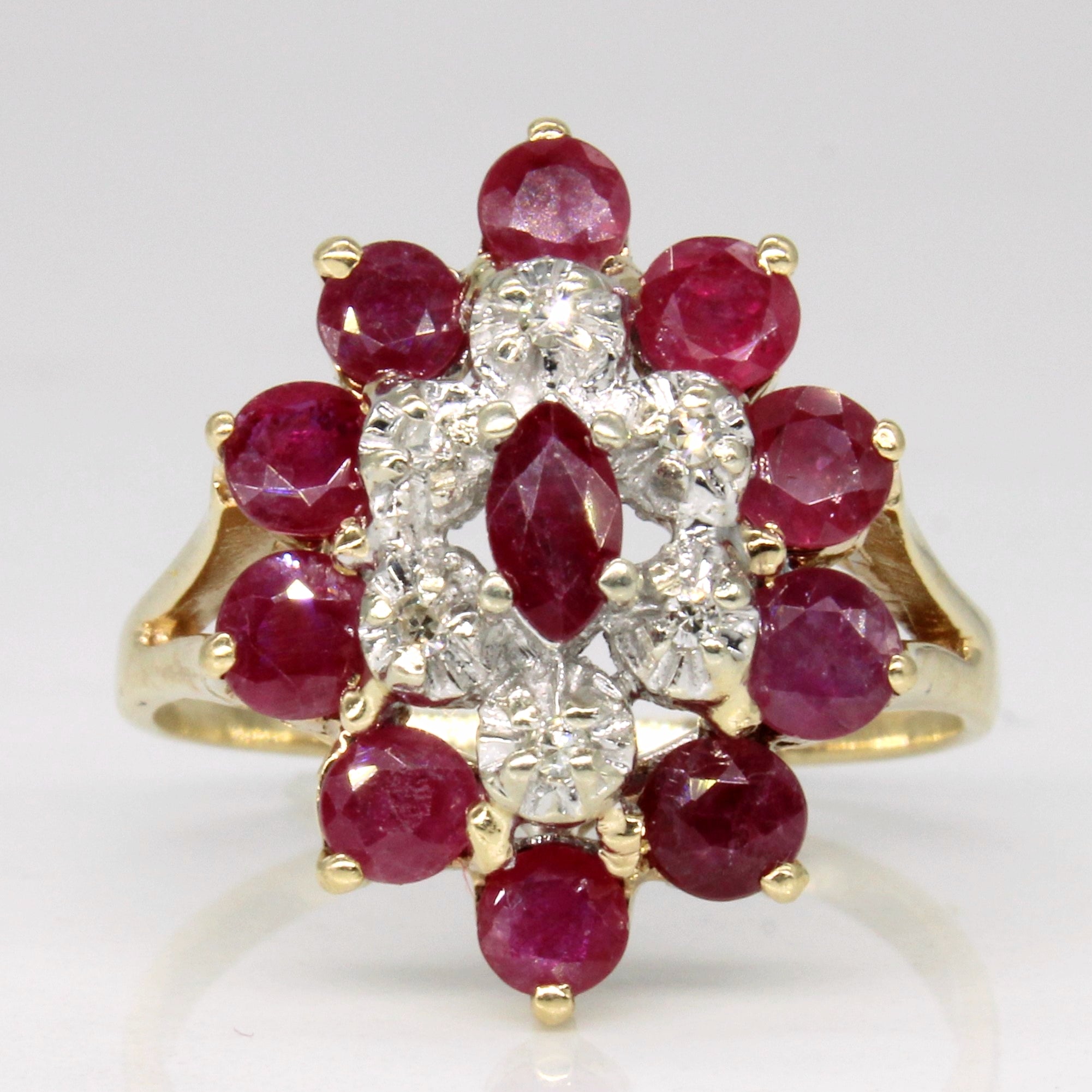 Ruby & Diamond High Set Cocktail Ring | 1.85ctw, 0.06ctw | SZ 7.75 |