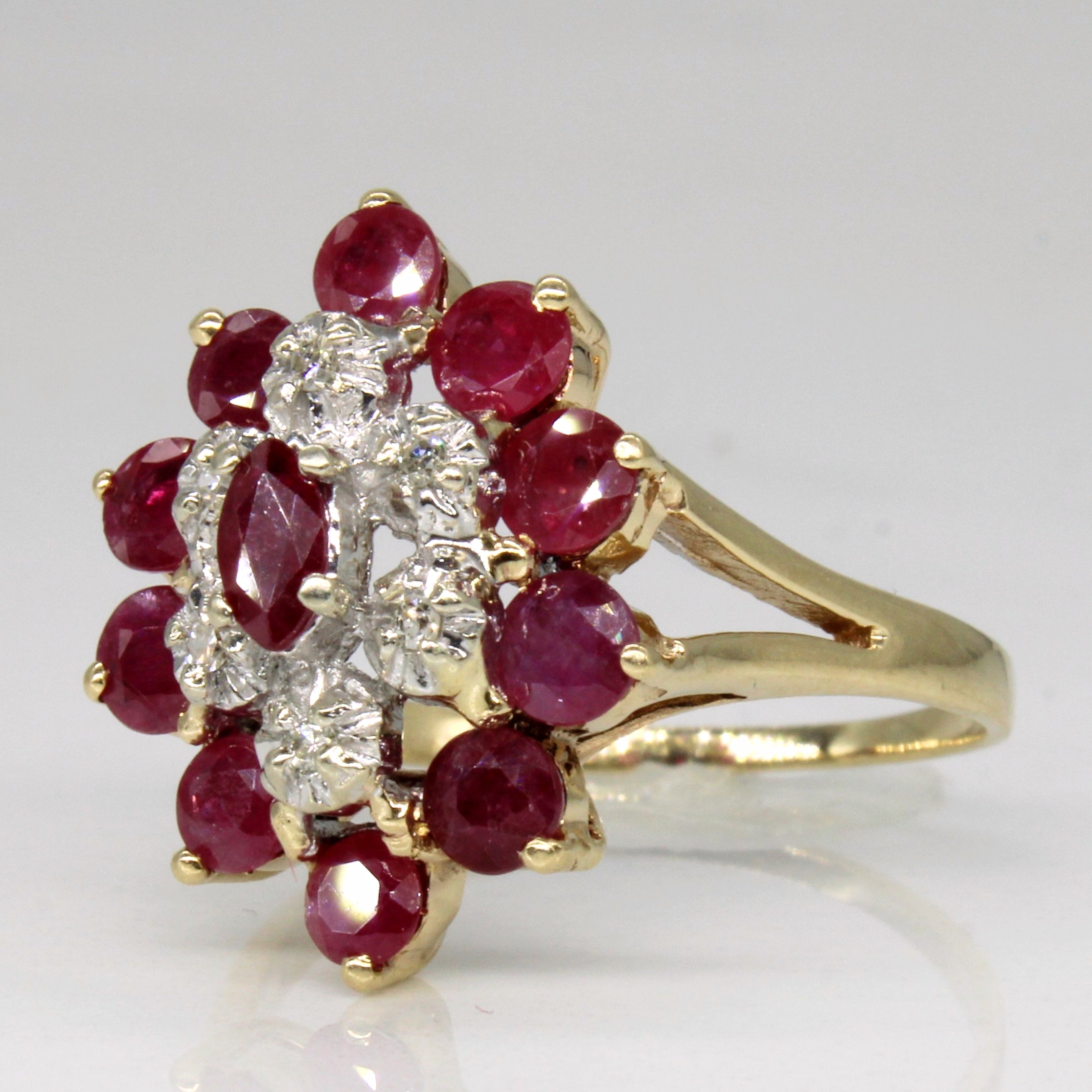 Ruby & Diamond High Set Cocktail Ring | 1.85ctw, 0.06ctw | SZ 7.75 |