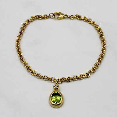 Peridot & Diamond Charm Bracelet | 1.05ct, 0.05ct | 7