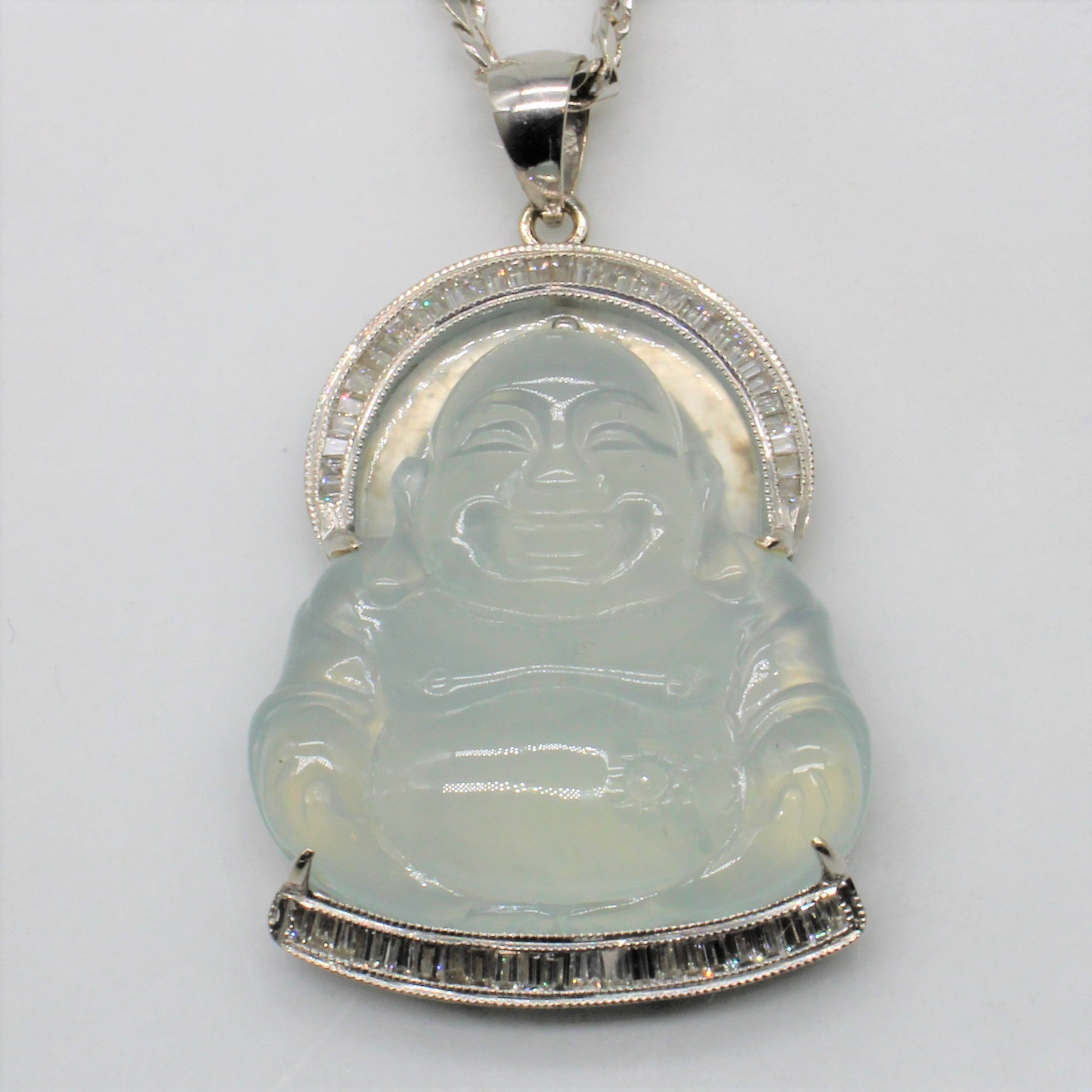 Icy Jadeite Buddha Necklace | 20.00ct, 0.57ctw | 24" |