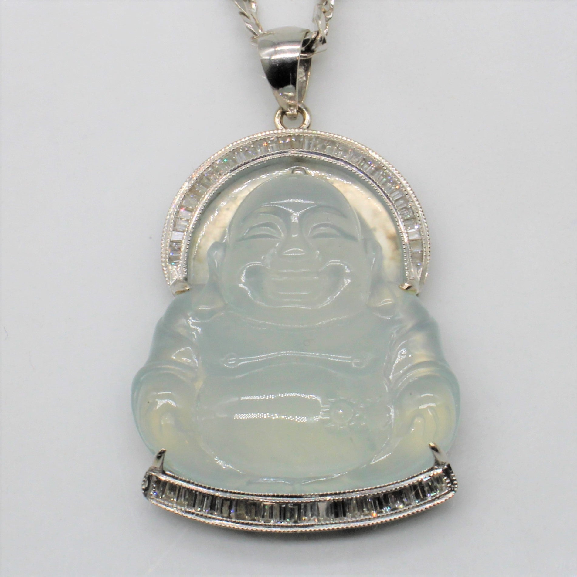 Icy Jadeite Buddha Necklace | 20.00ct, 0.57ctw | 24