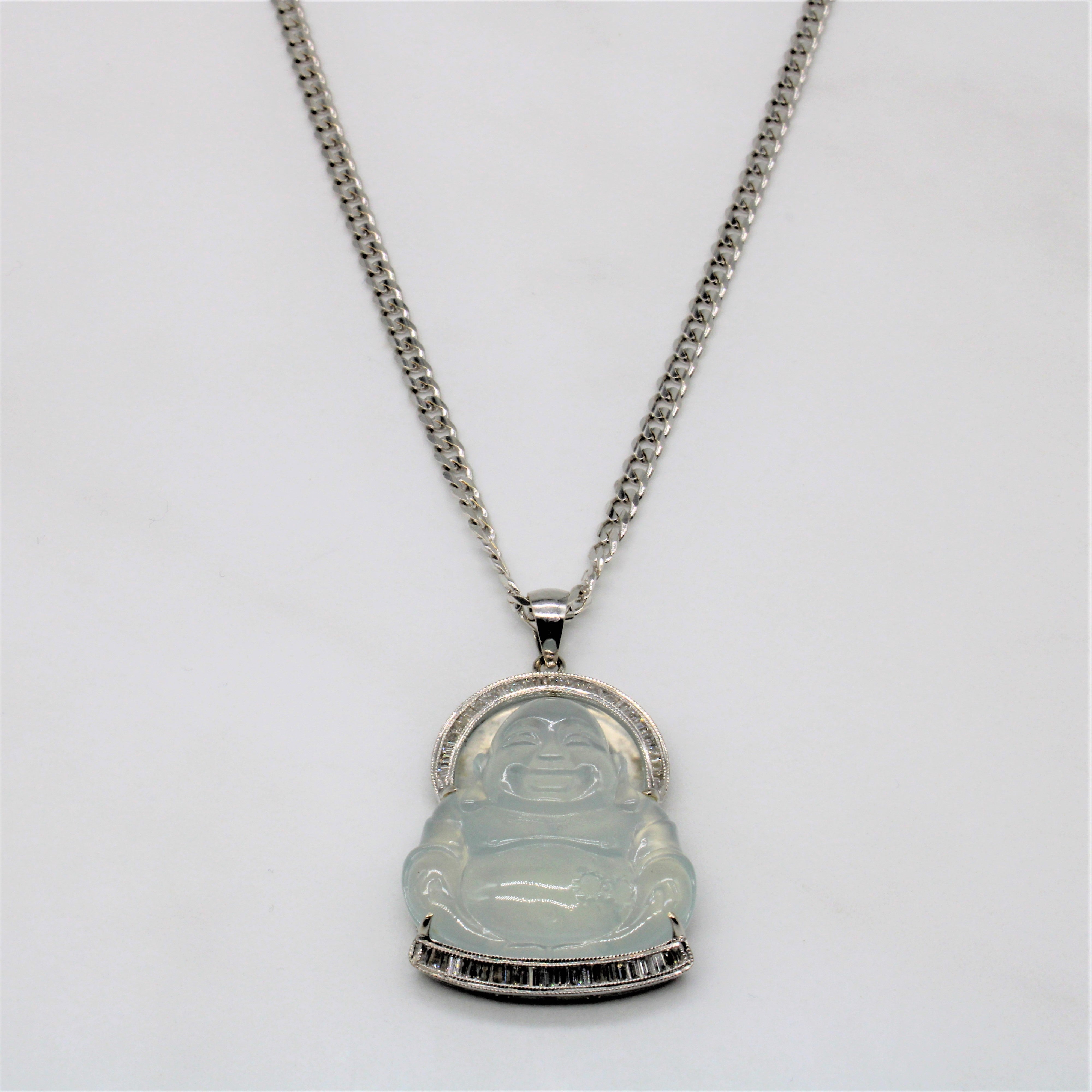 Icy Jadeite Buddha Necklace | 20.00ct, 0.57ctw | 24" |